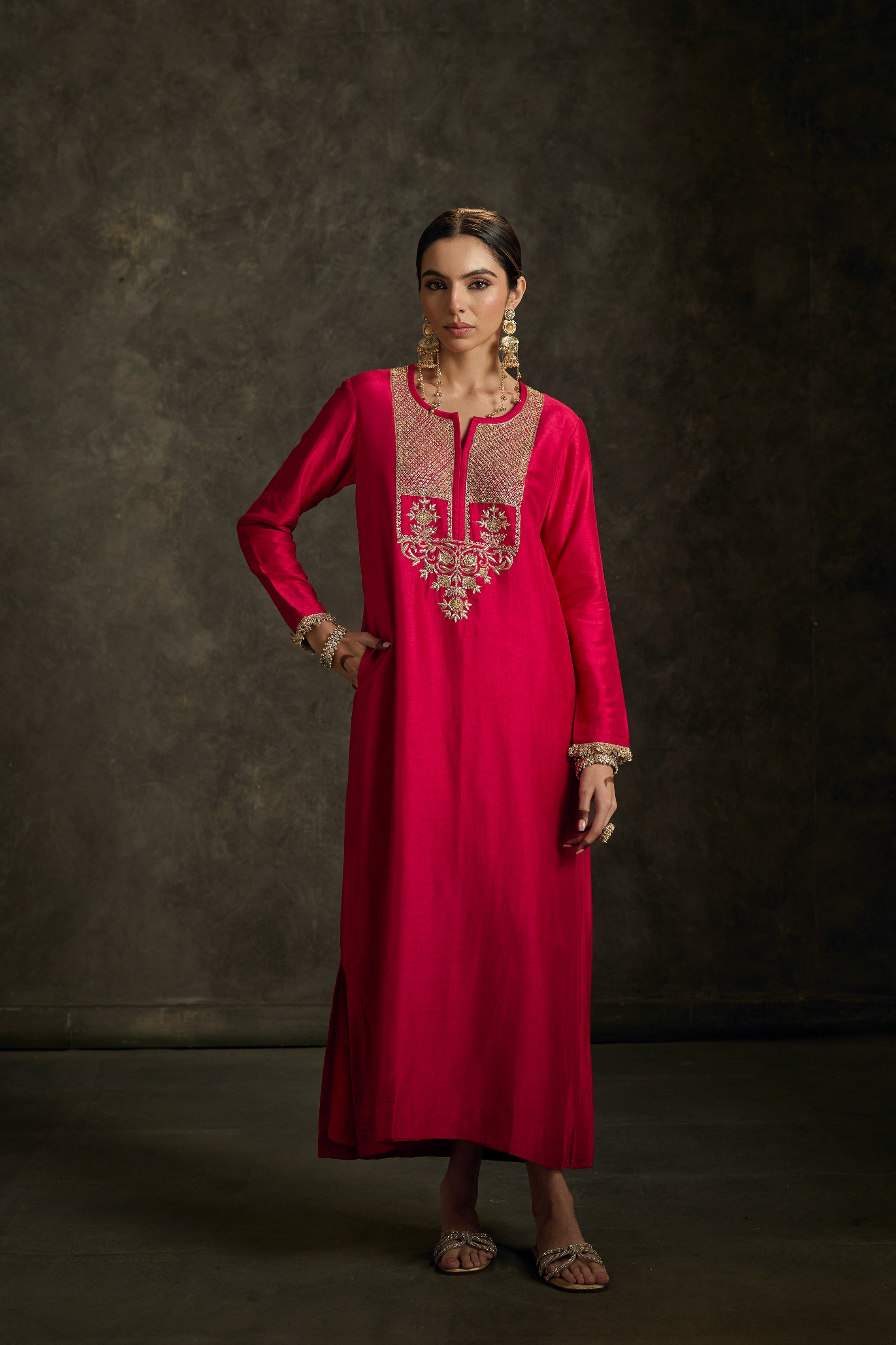 Rehaya - Hot Pink Embroidered Kurta Dress