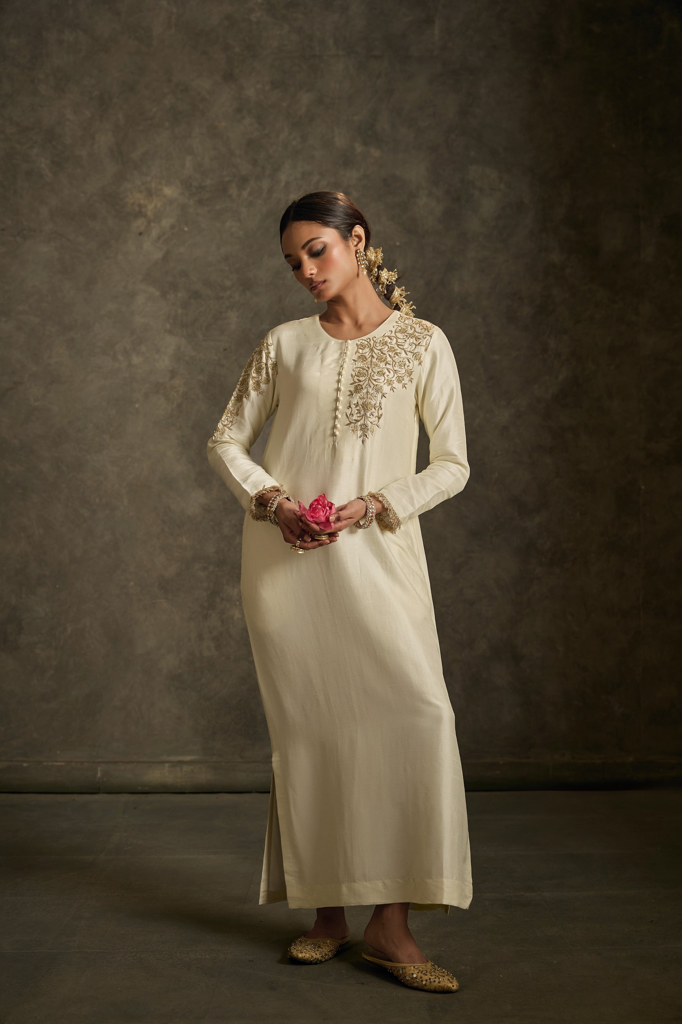 Suhraani-Ivory Embroidered Kurta Dress