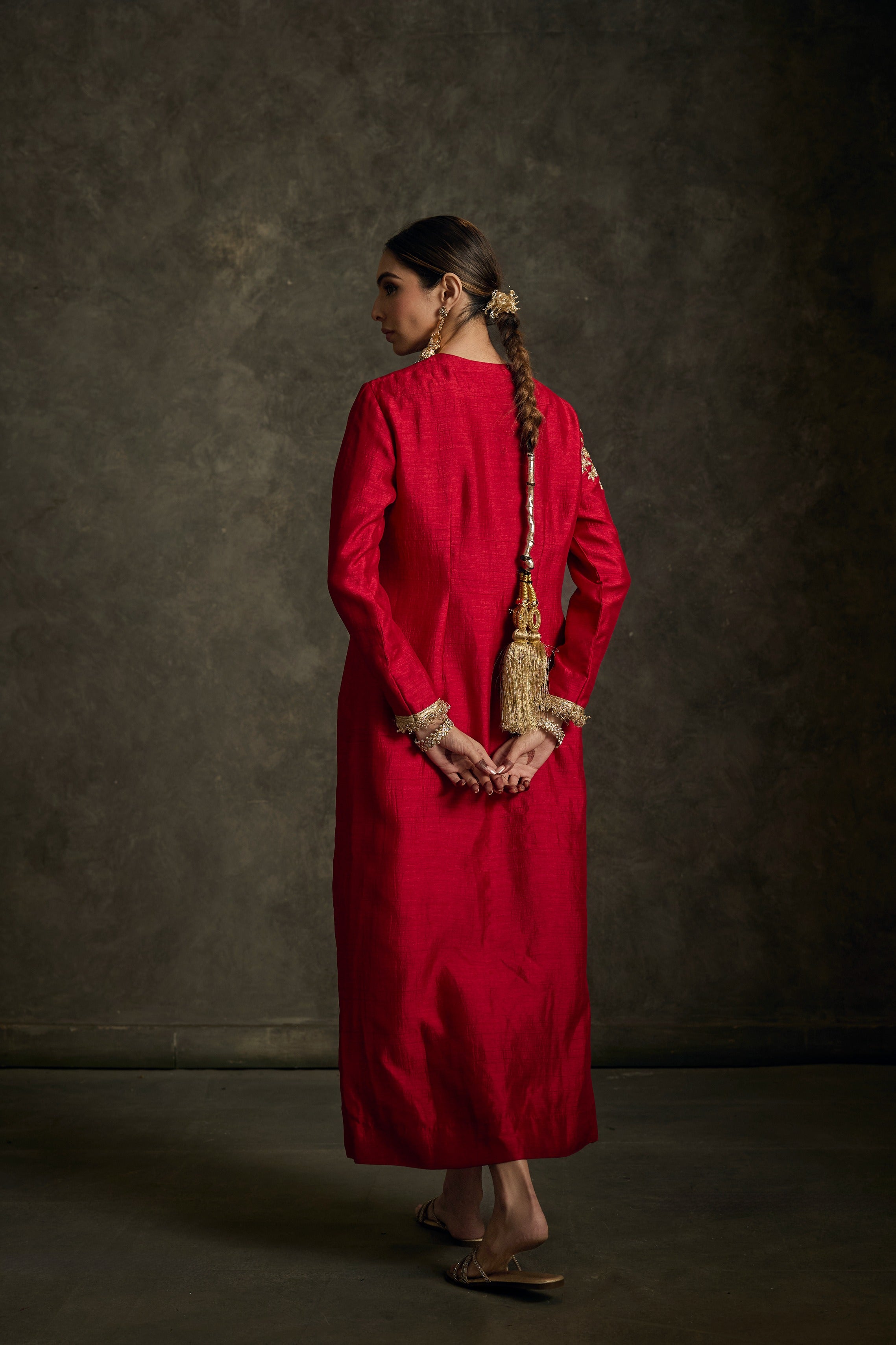 Aavira-Red Embroidered Kurta Dress