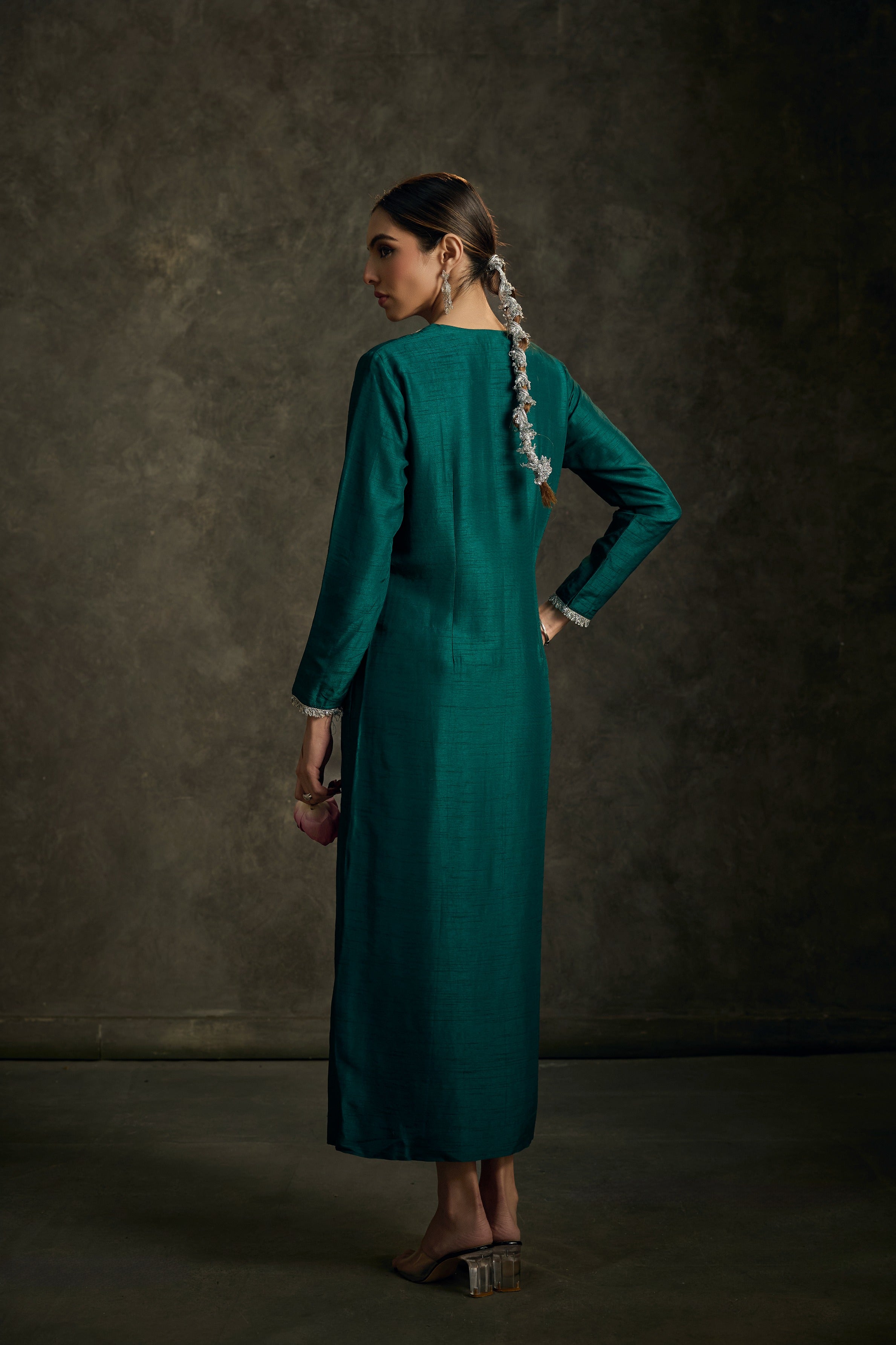 Heersha-Emerald Green Embroidered Kurta Dress
