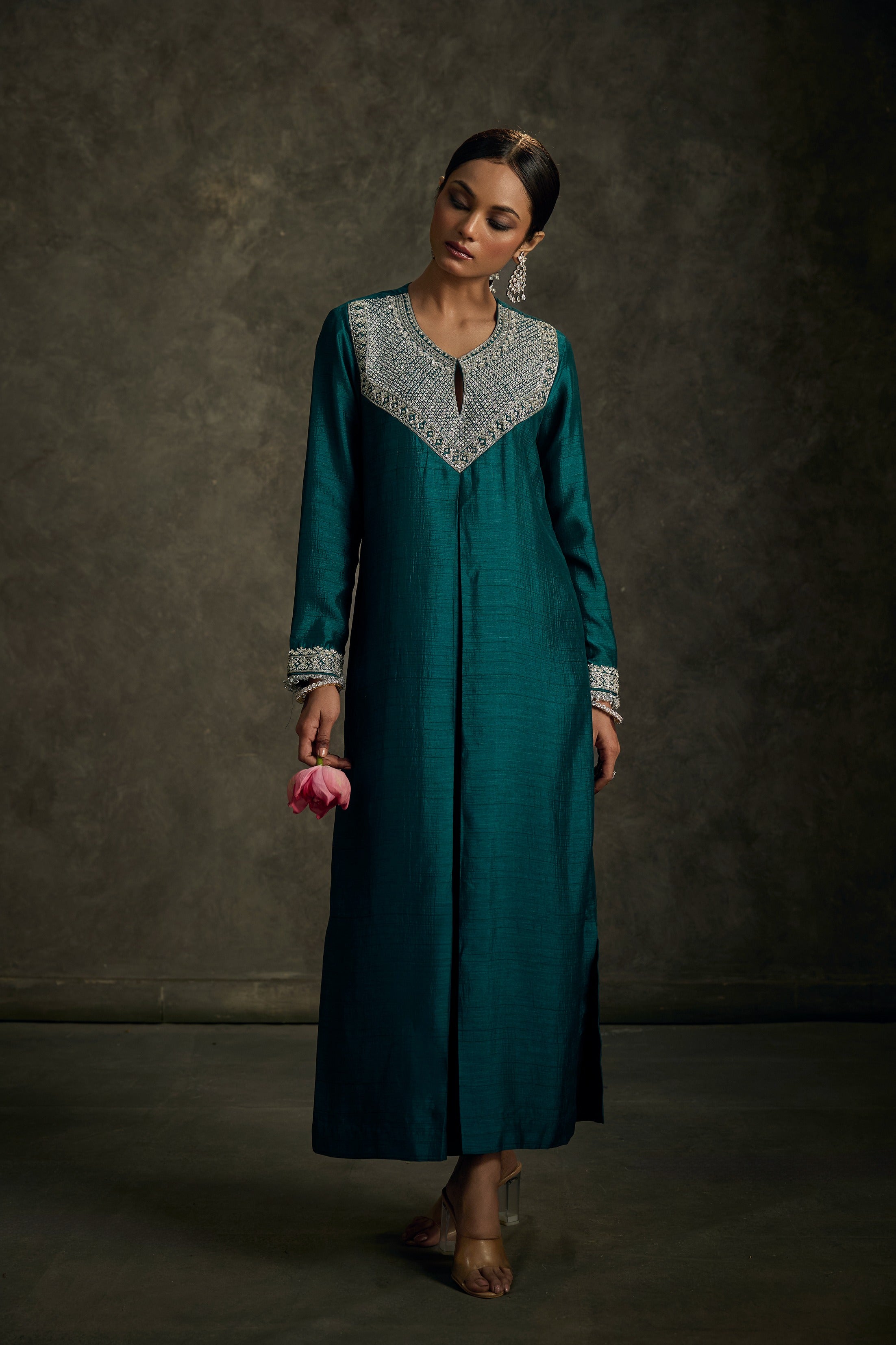 Kavira-Emerald Green Embroidered Kurta Dress
