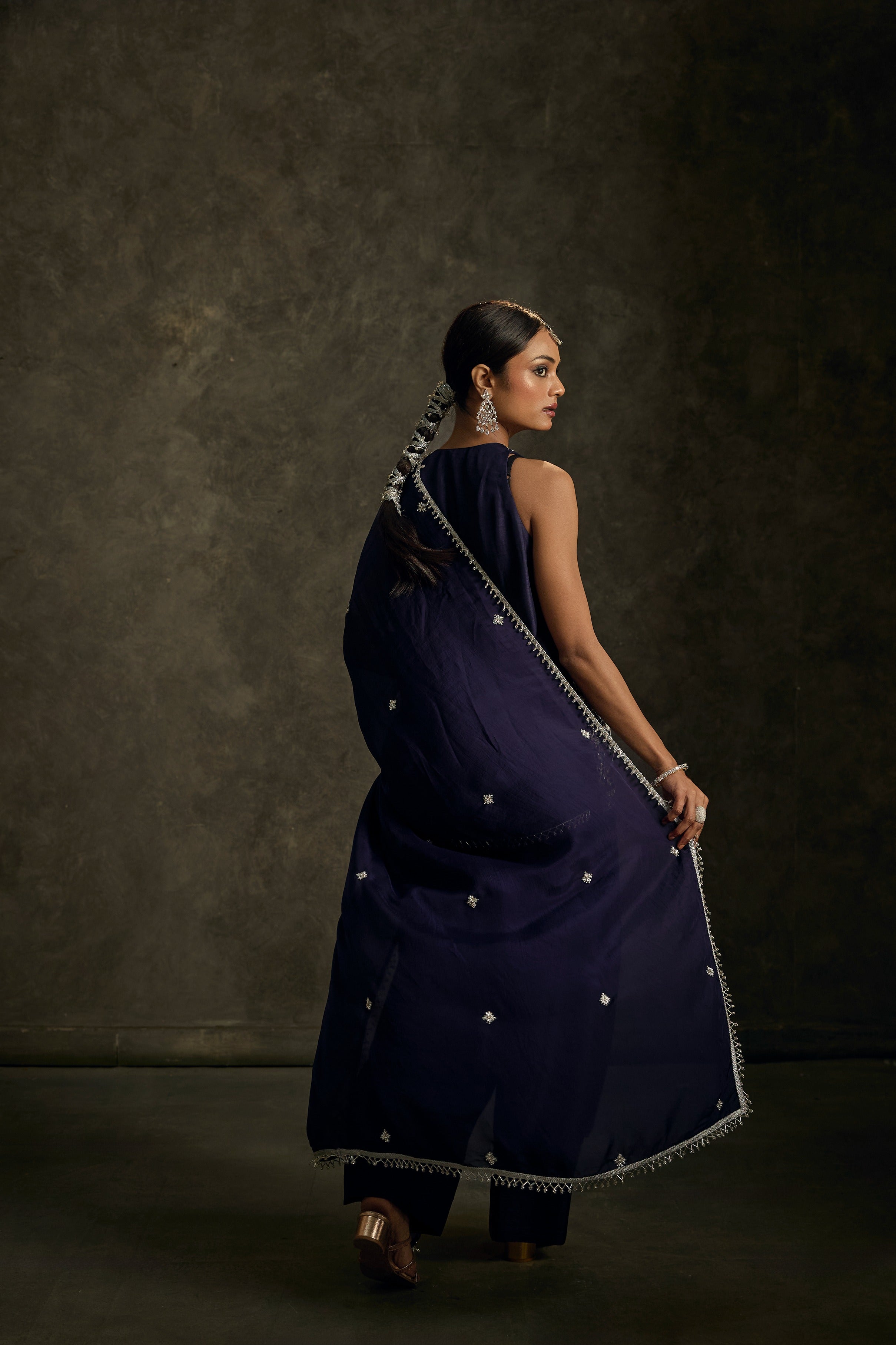 Kashish -Midnight Indigo Zardozi Kurta Salwaar Set with Embroidered Dupatta