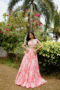 Load image into Gallery viewer, Pink Printed Georgette Hand Embroidered Lehenga Set
