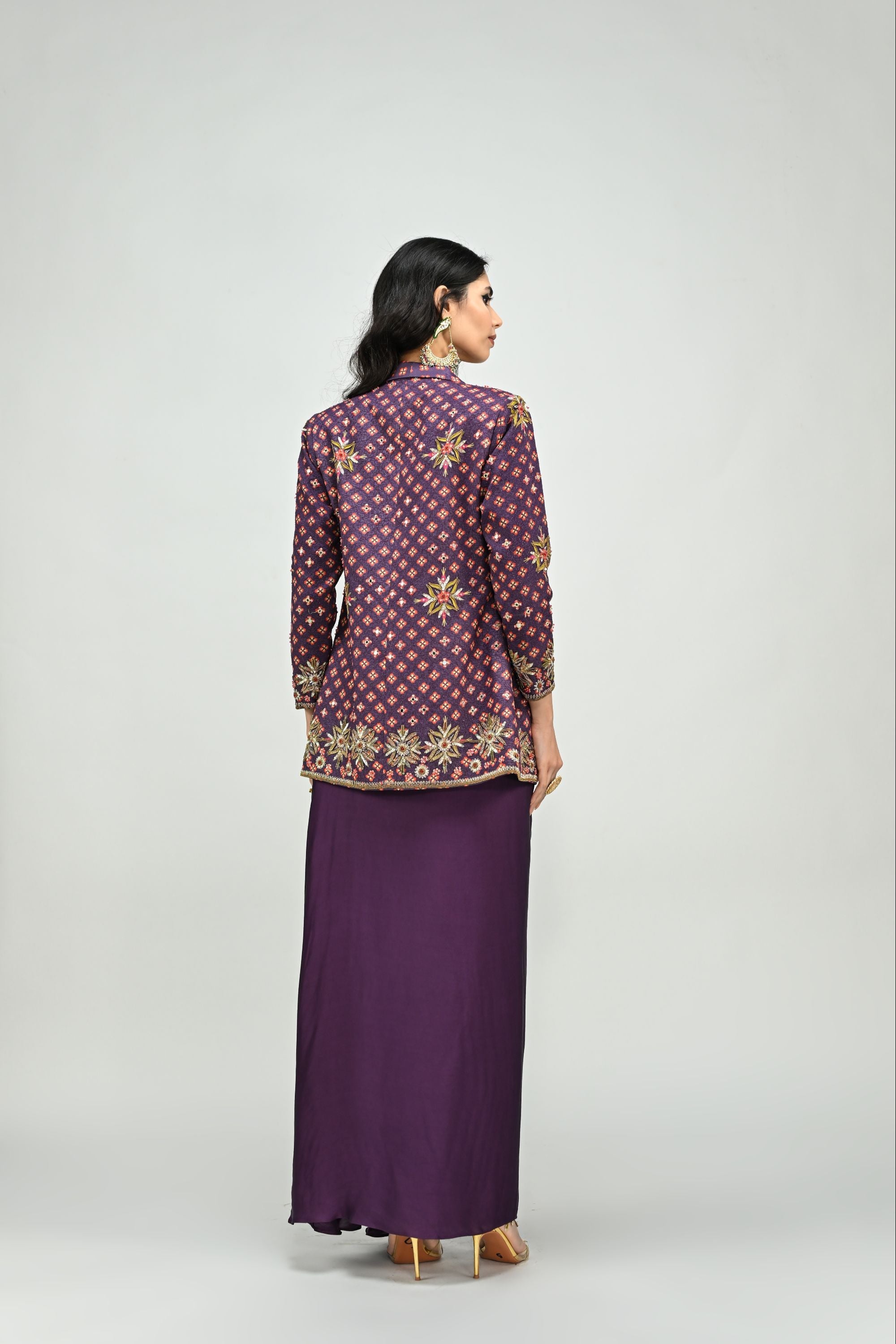 Plum Badla Blazer Dhoti Set