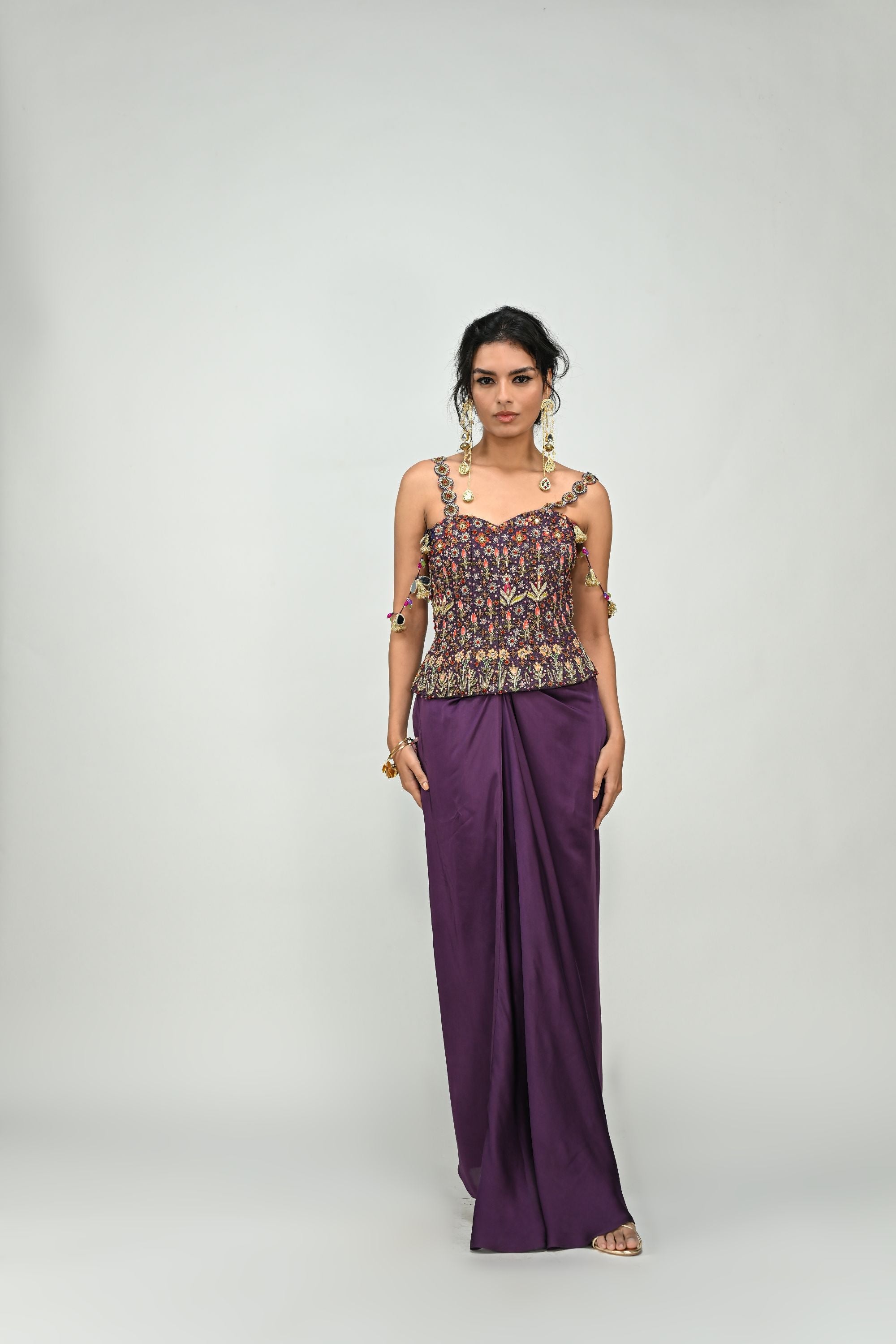 Plum Badla Corset Dhoti Set