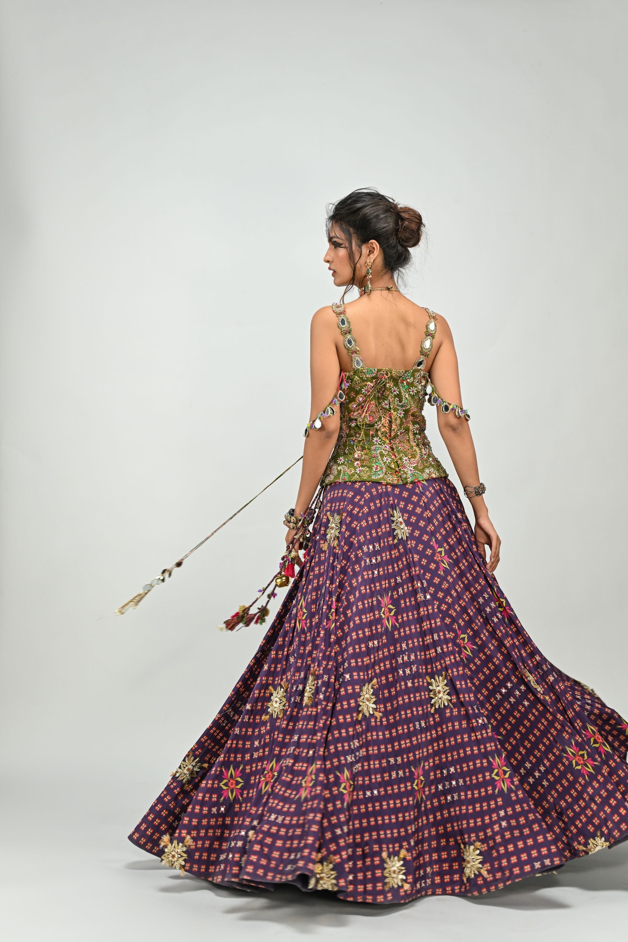 Plum Lehenga with Badla Corset