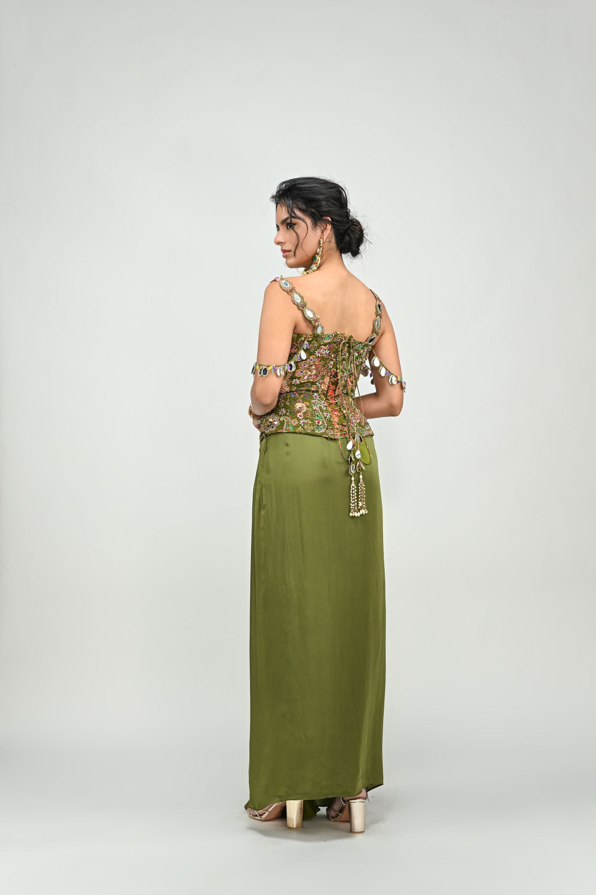 Olive Badla Corset with Cowl Skirt