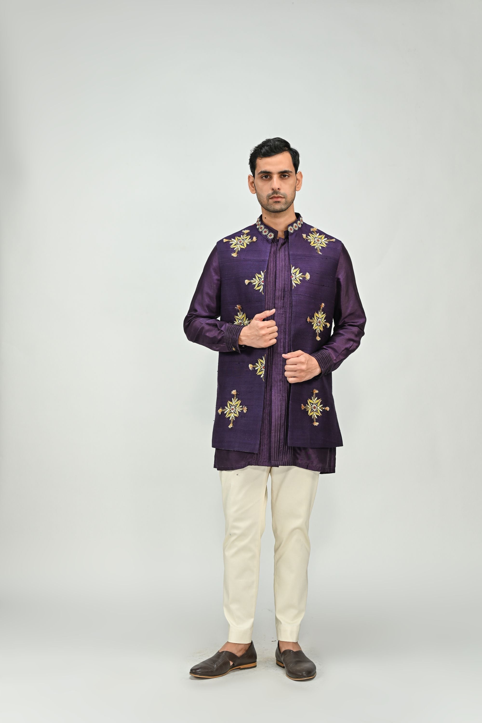 Plum Butta Jacket Kurta Pant Set