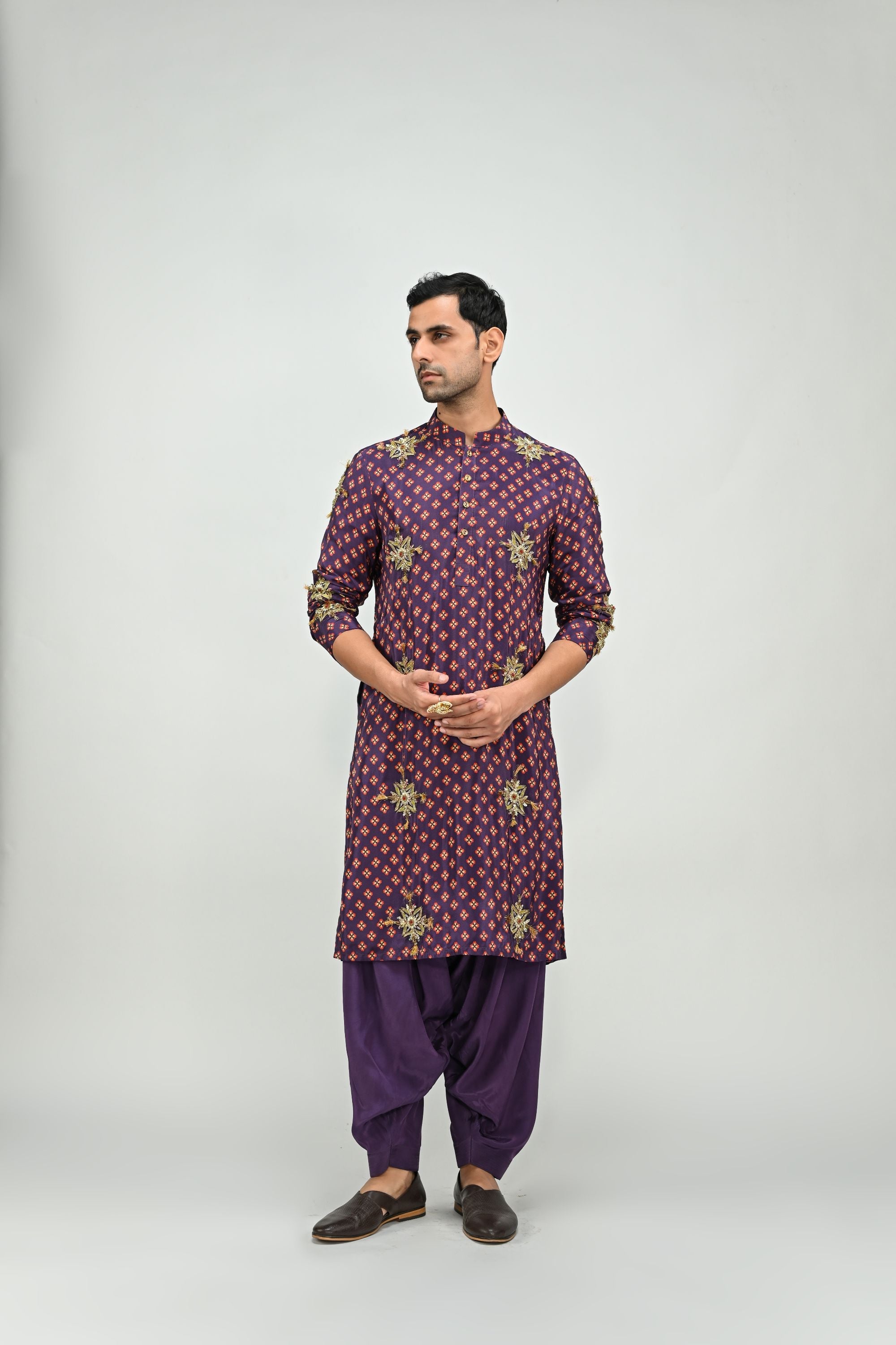 Plum Kurta with Cowl Pants