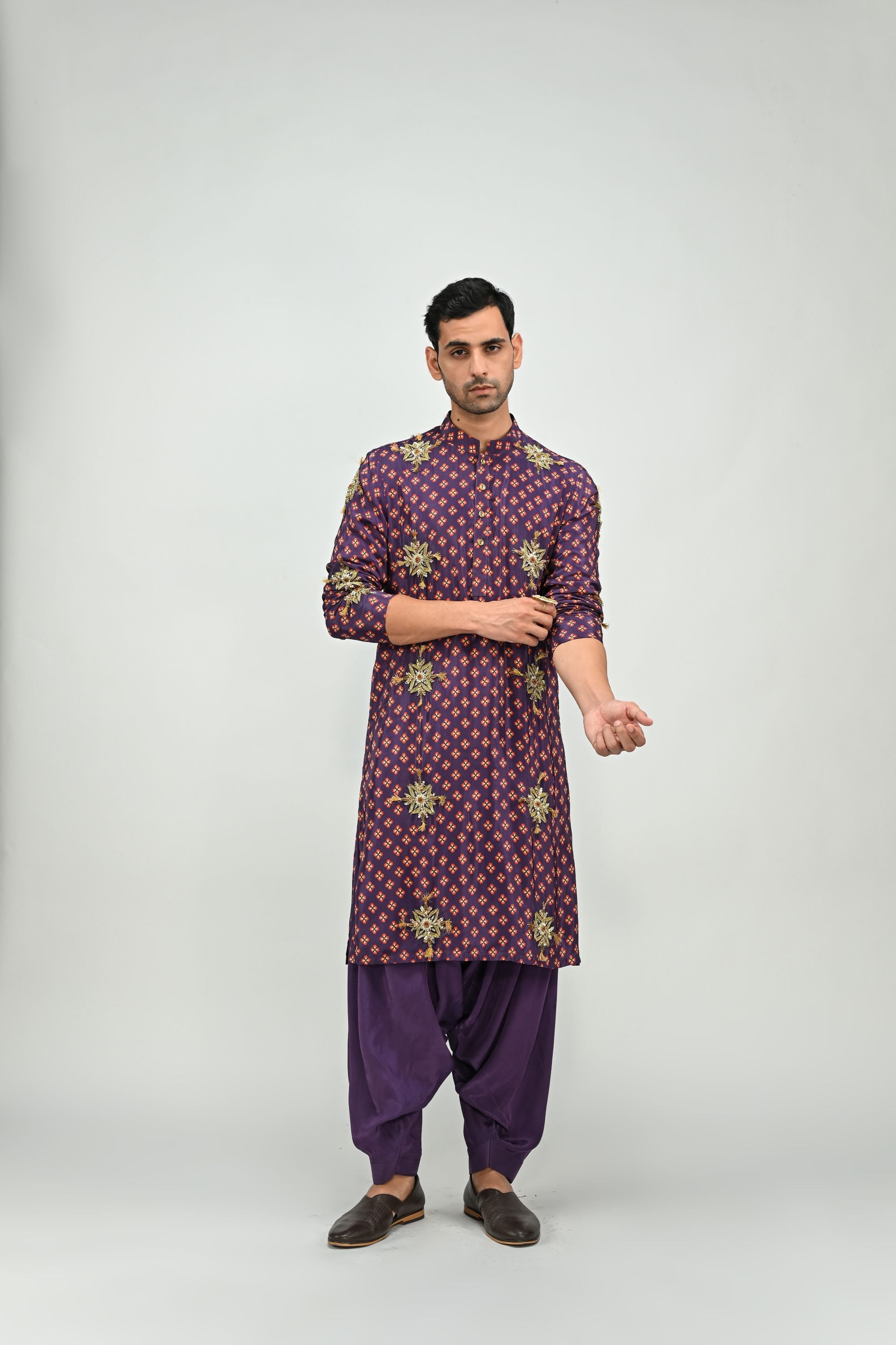 Plum Kurta with Cowl Pants