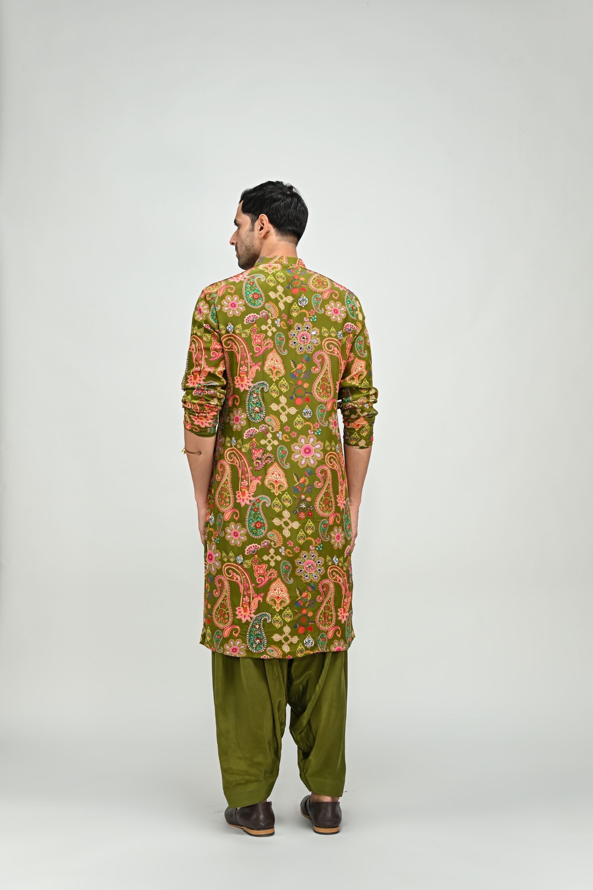 Olive Kurta with Cowl Pants