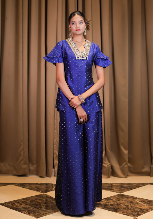 Electric Blue Brocade Embroidered Co-ordset