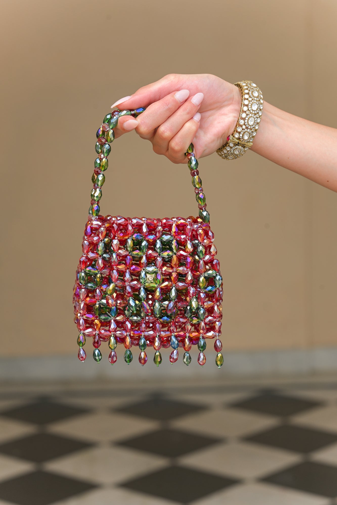 MOSS BLOOM CRYSTAL TASSEL POTLI