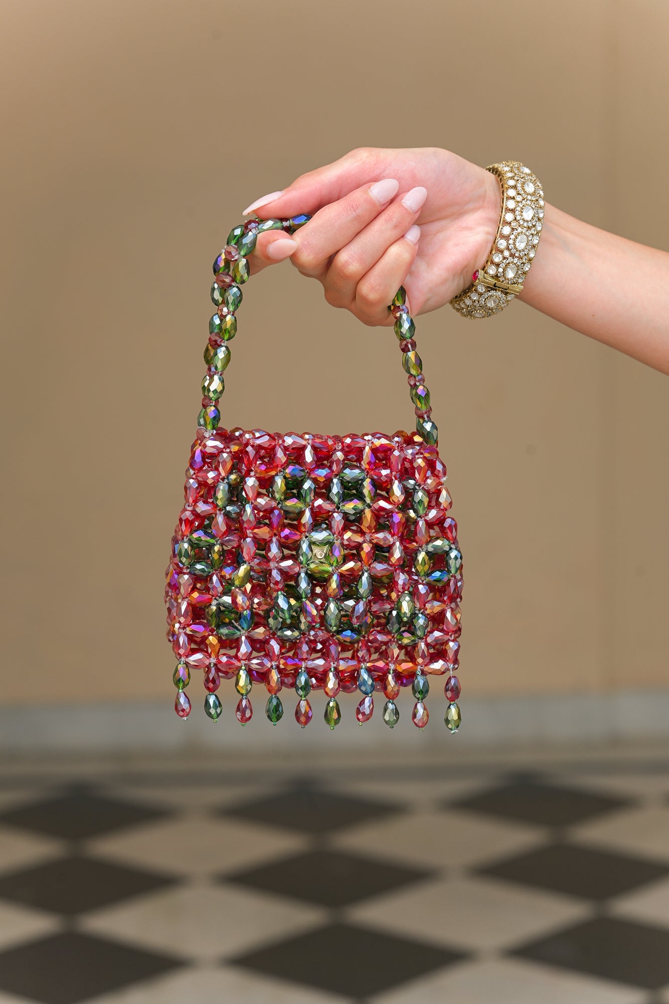MOSS BLOOM CRYSTAL TASSEL POTLI