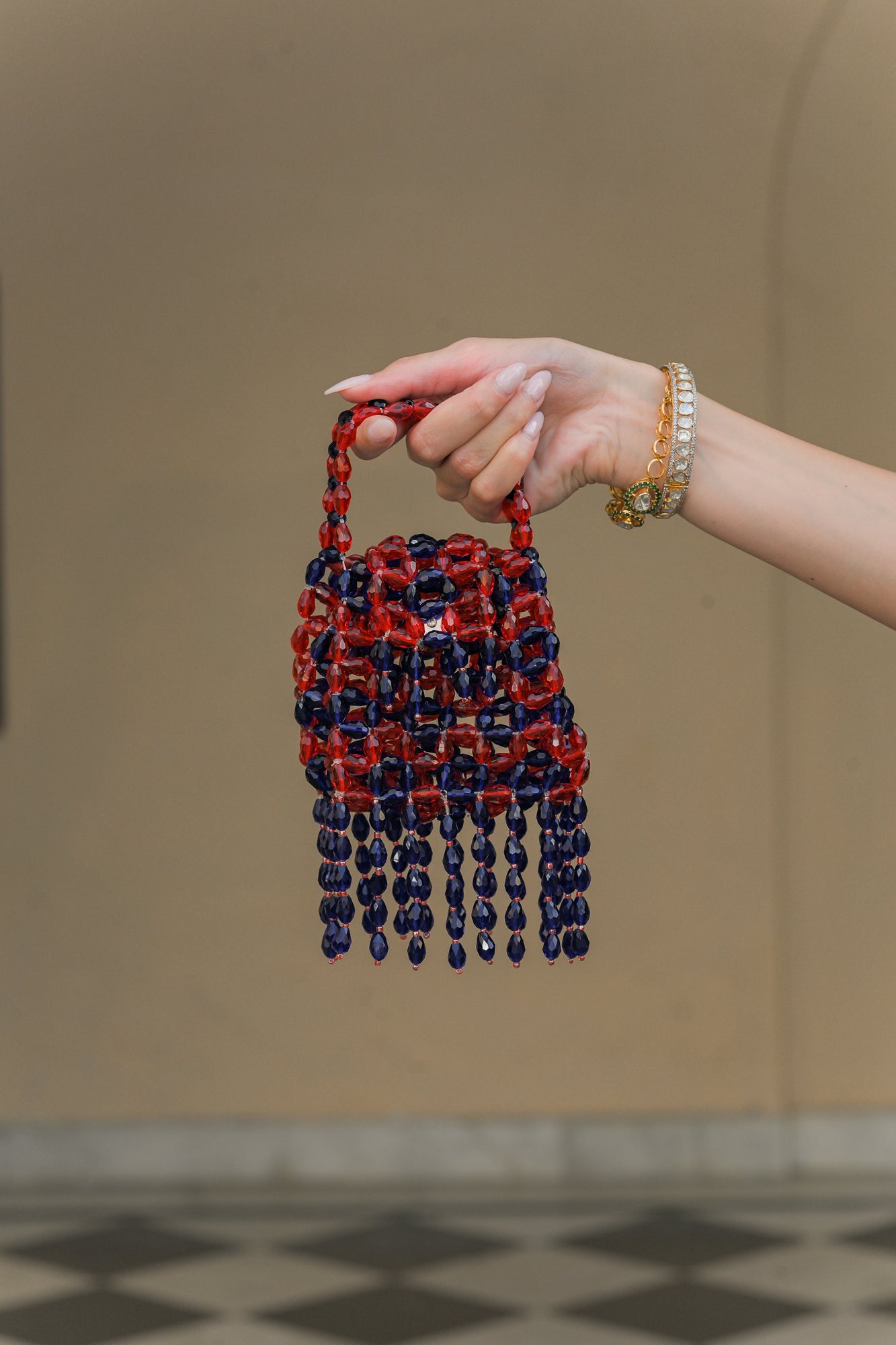 SCARLET BLOOM CRYSTAL TASSEL POTLI