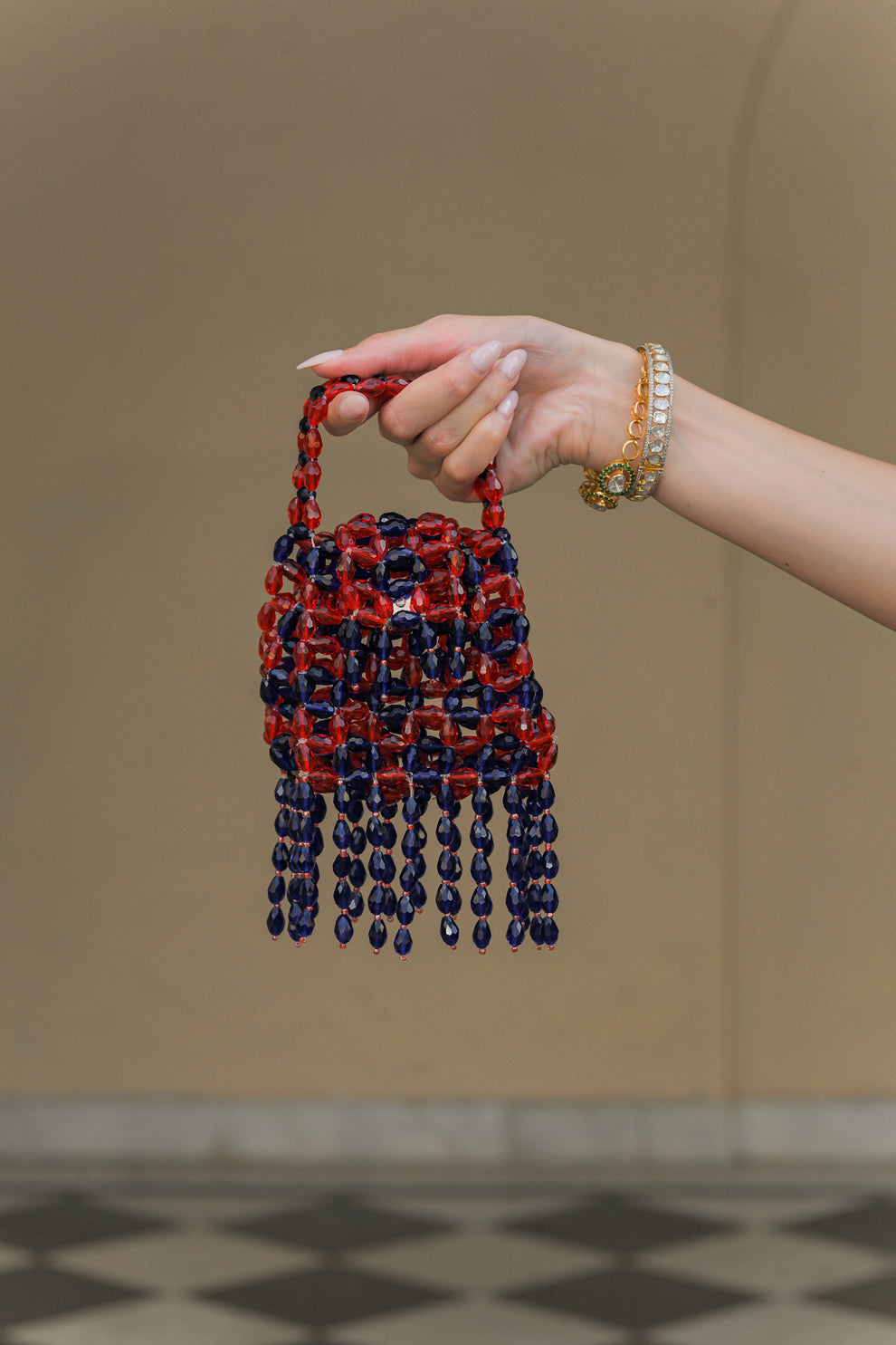 SCARLET BLOOM CRYSTAL TASSEL POTLI