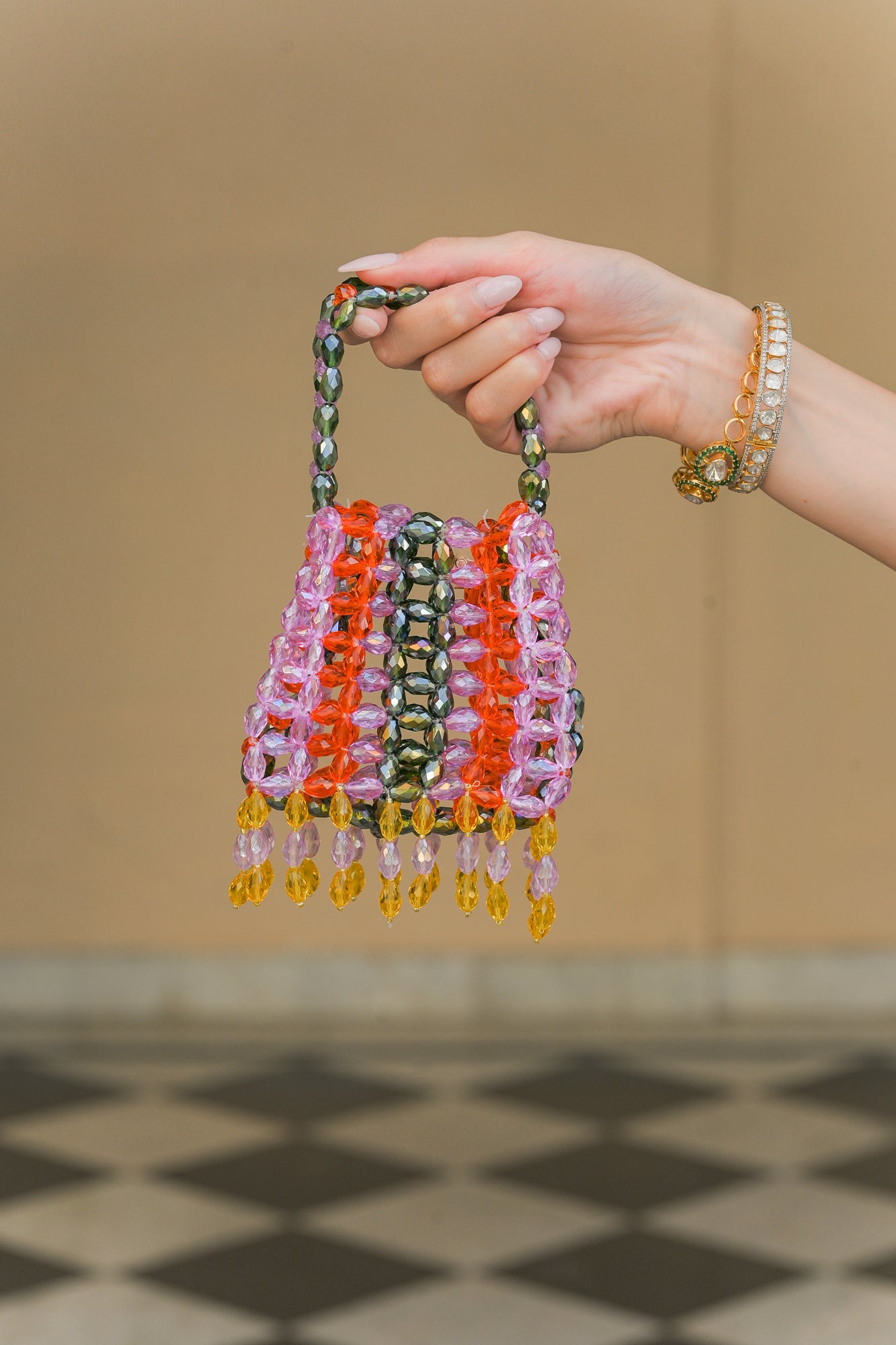 VIOLET BLOOM CRYSTAL TASSEL POTLI