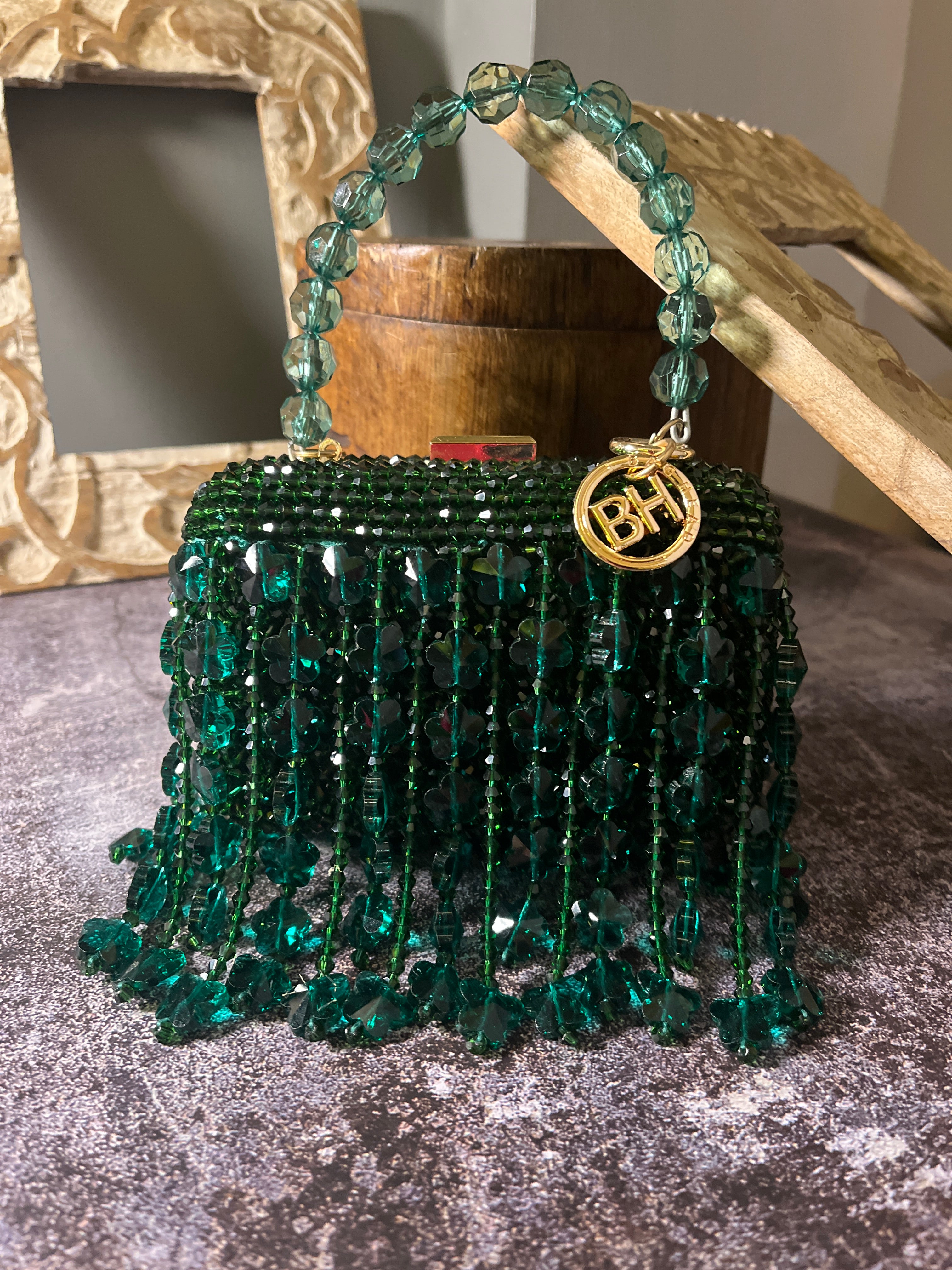 Rectangle Green Butterfly Tassle