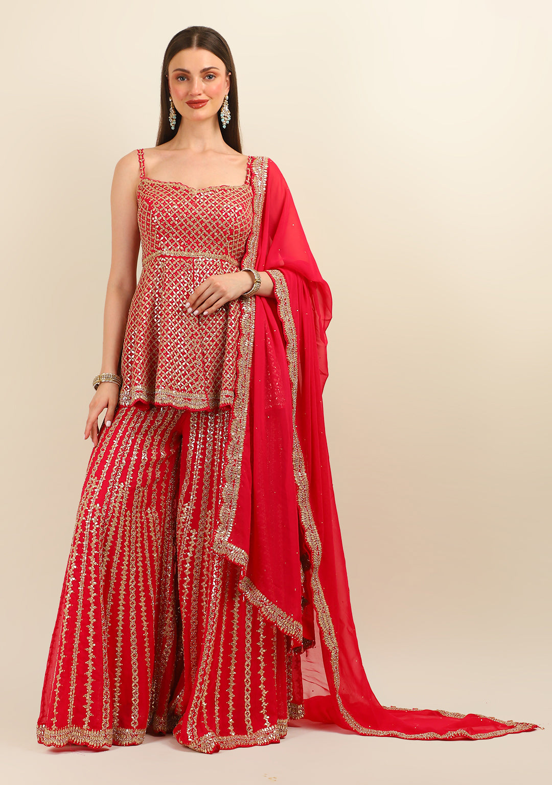 Sharara With Peplum And Dupatta