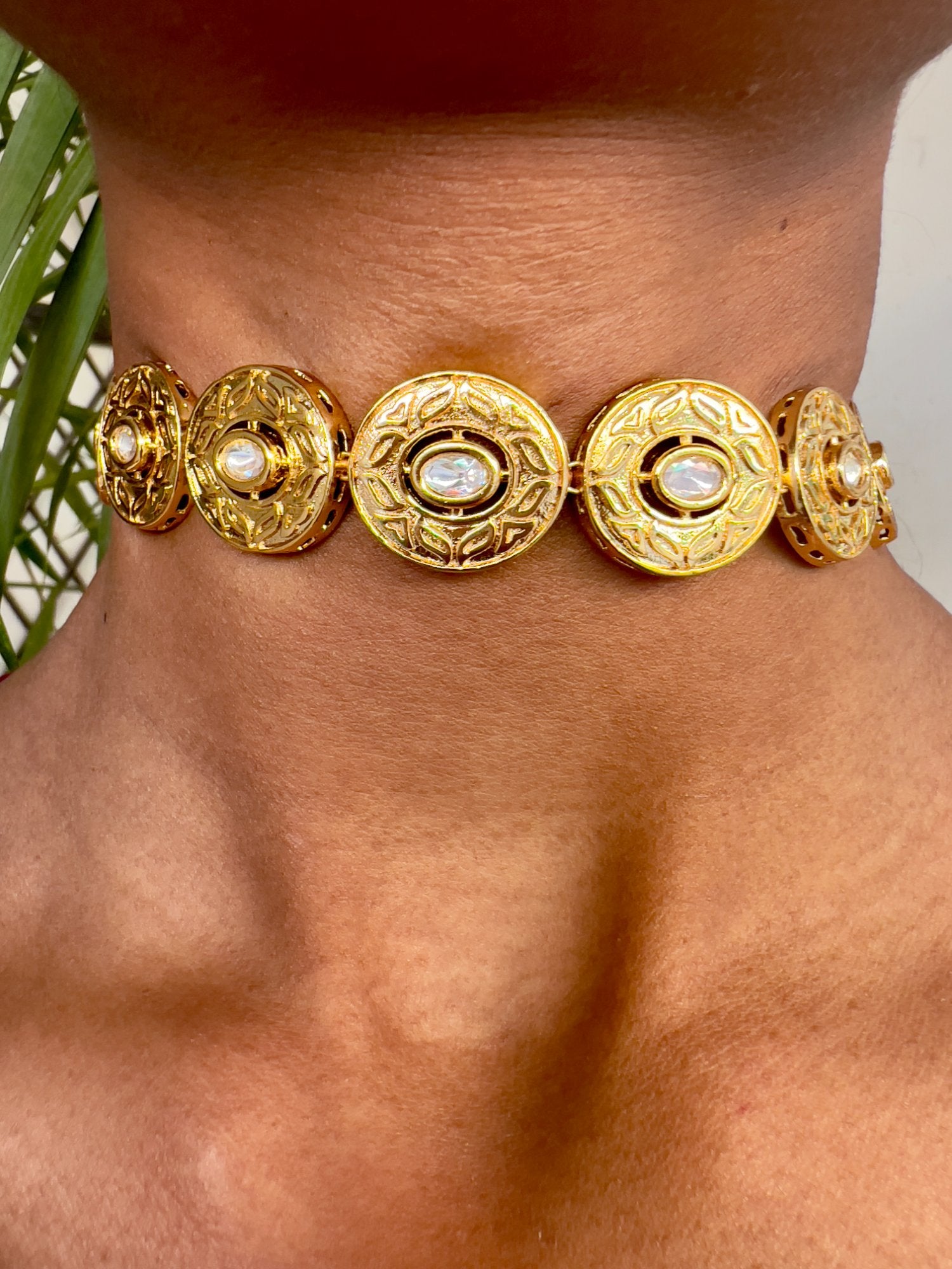 Le Selena Gold And White Kundan Necklace