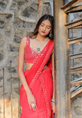 Load image into Gallery viewer, Red Mirror Embroidered Ruffle Saree Set
