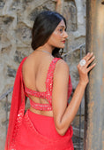 Load image into Gallery viewer, Red Mirror Embroidered Ruffle Saree Set
