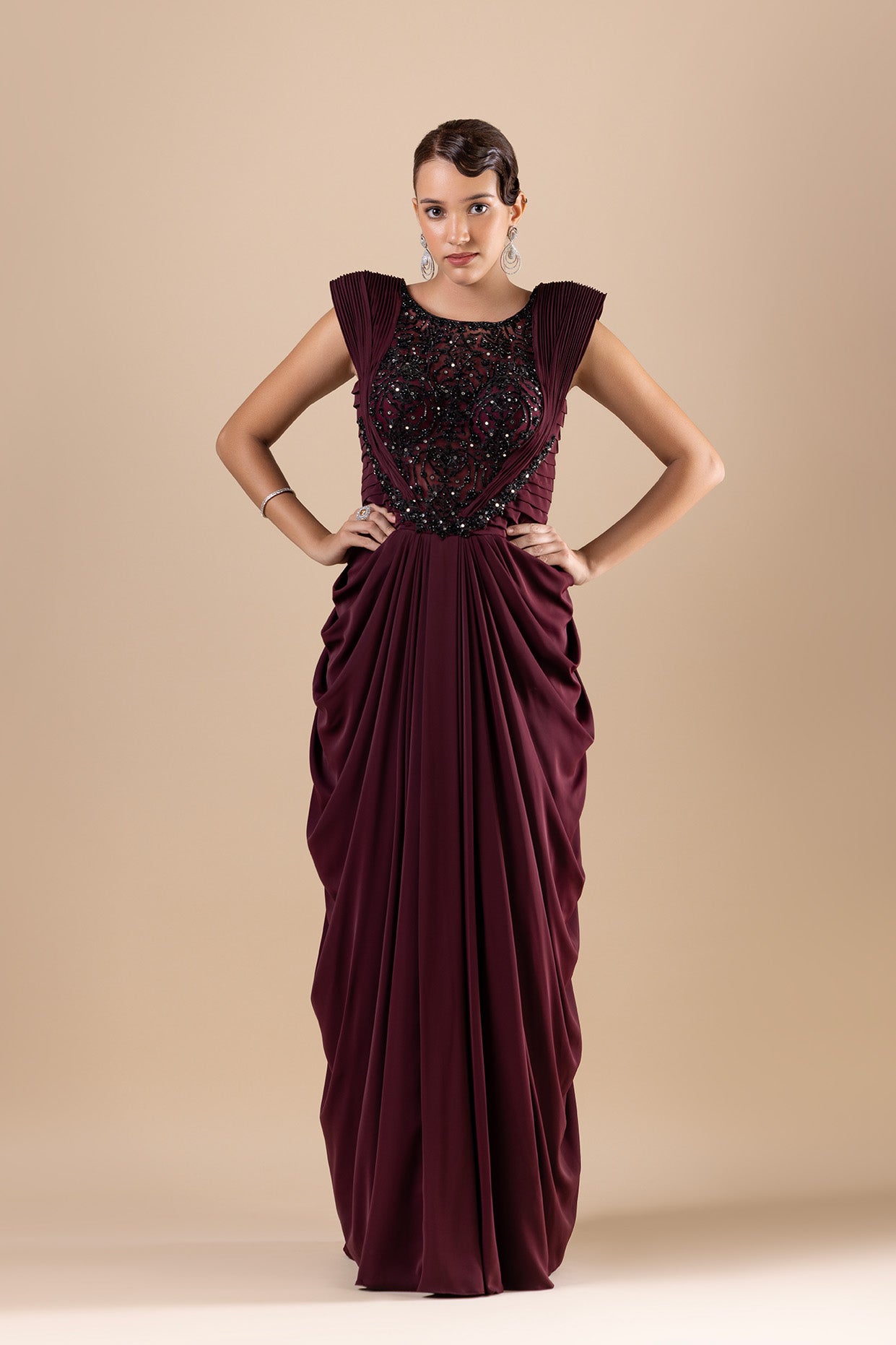 Wine Embroidered Dress