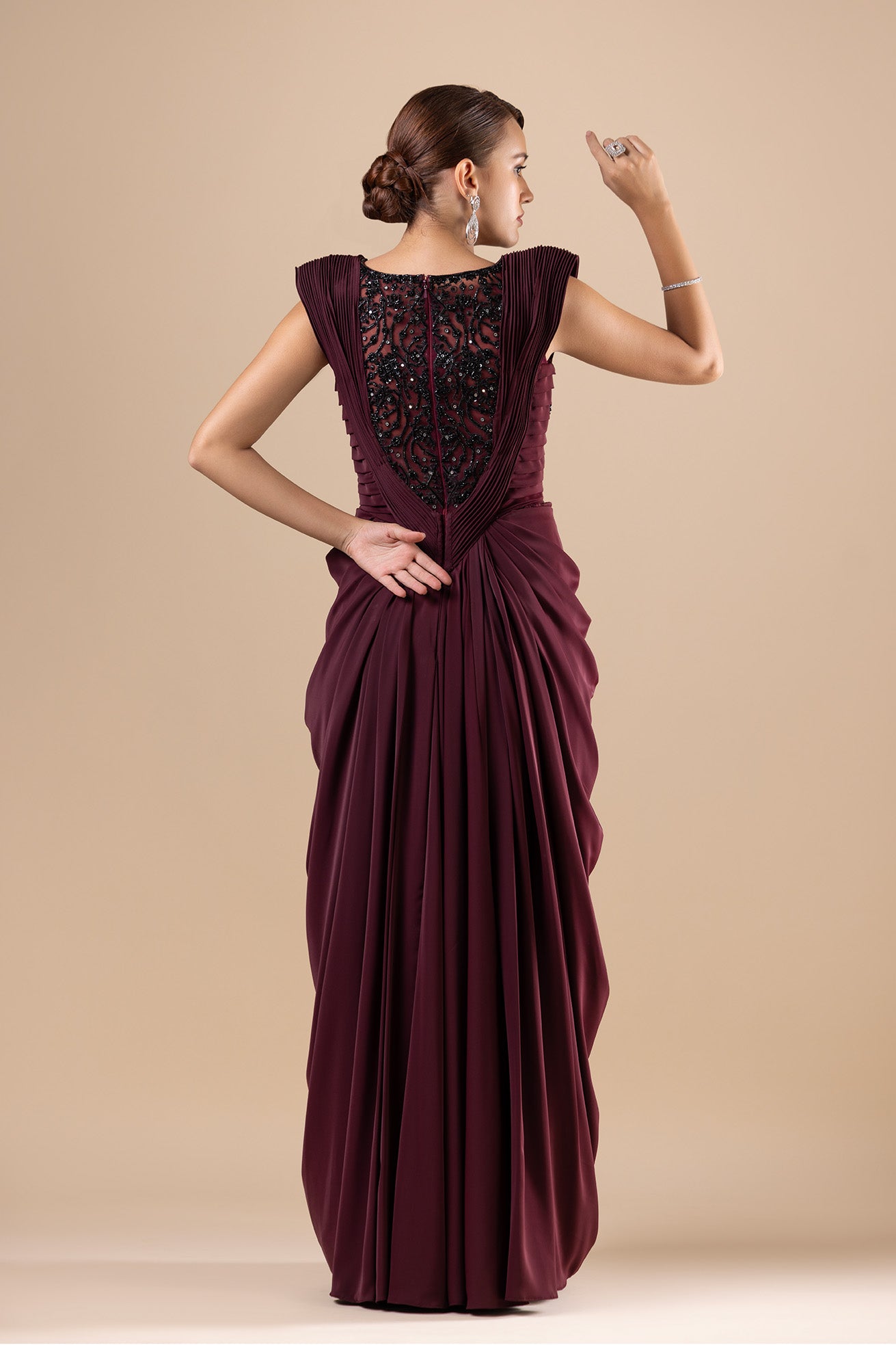 Wine Embroidered Dress