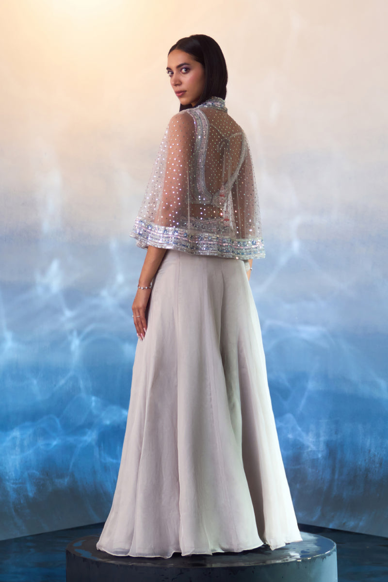Grey Organza Cape Set