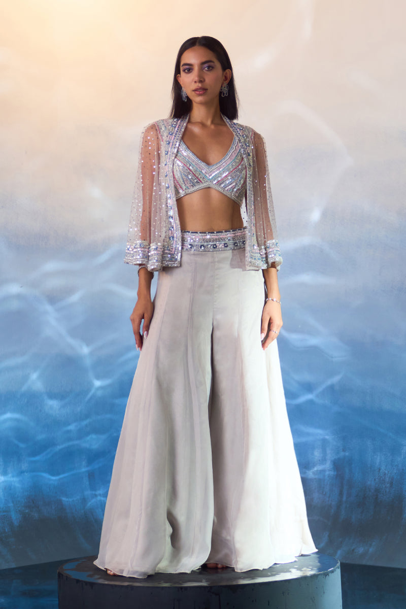 Grey Organza Cape Set