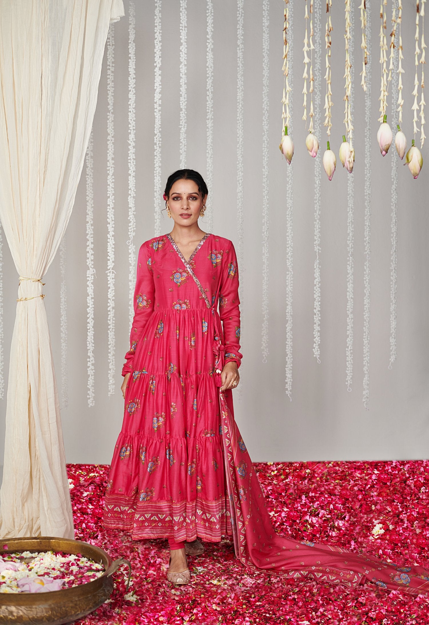 Bagicha Hot pink Angrakha Anarkali set of 3