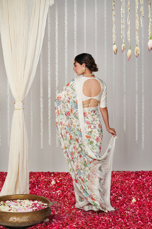 Bagicha white saree set of 2