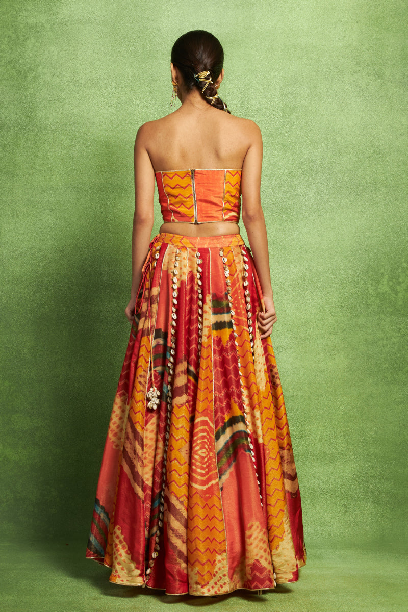 Orange Floral Printed Lehenga Set