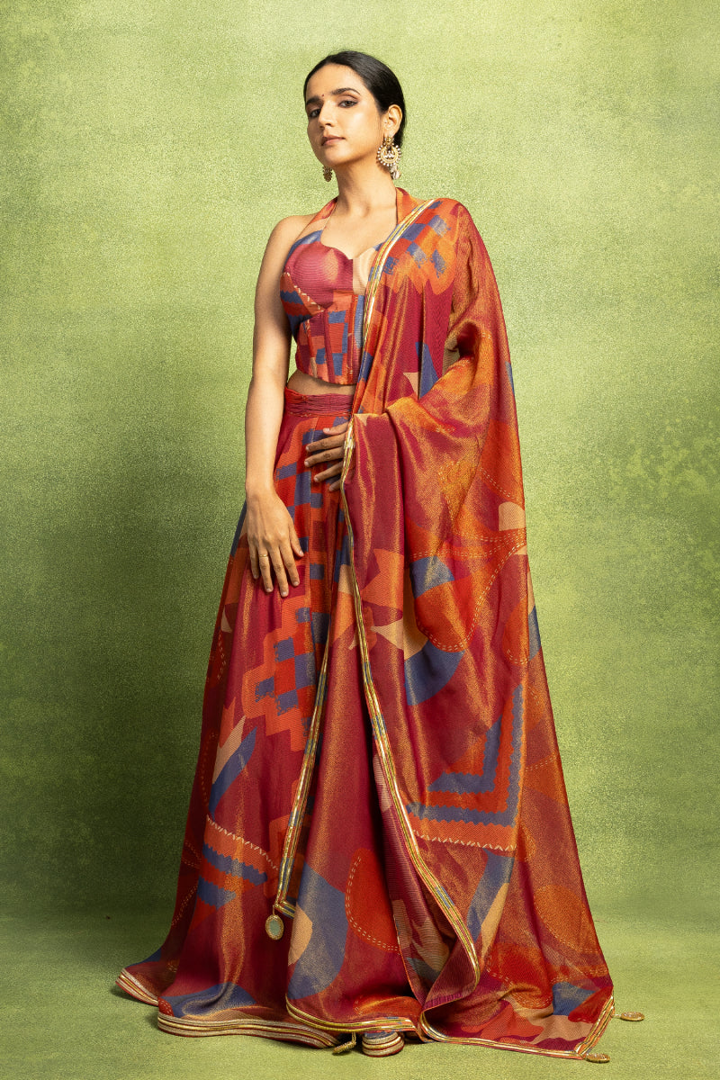 Abstract Printed Lehenga Set