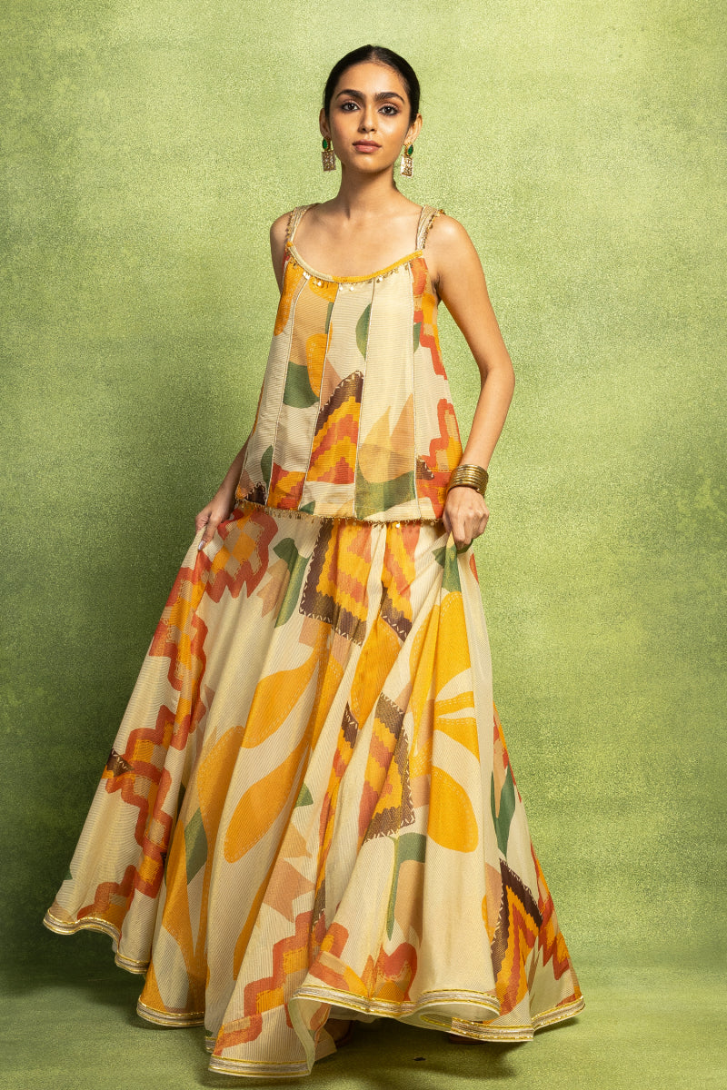 Multicolored Abstract Printed Lehenga Set
