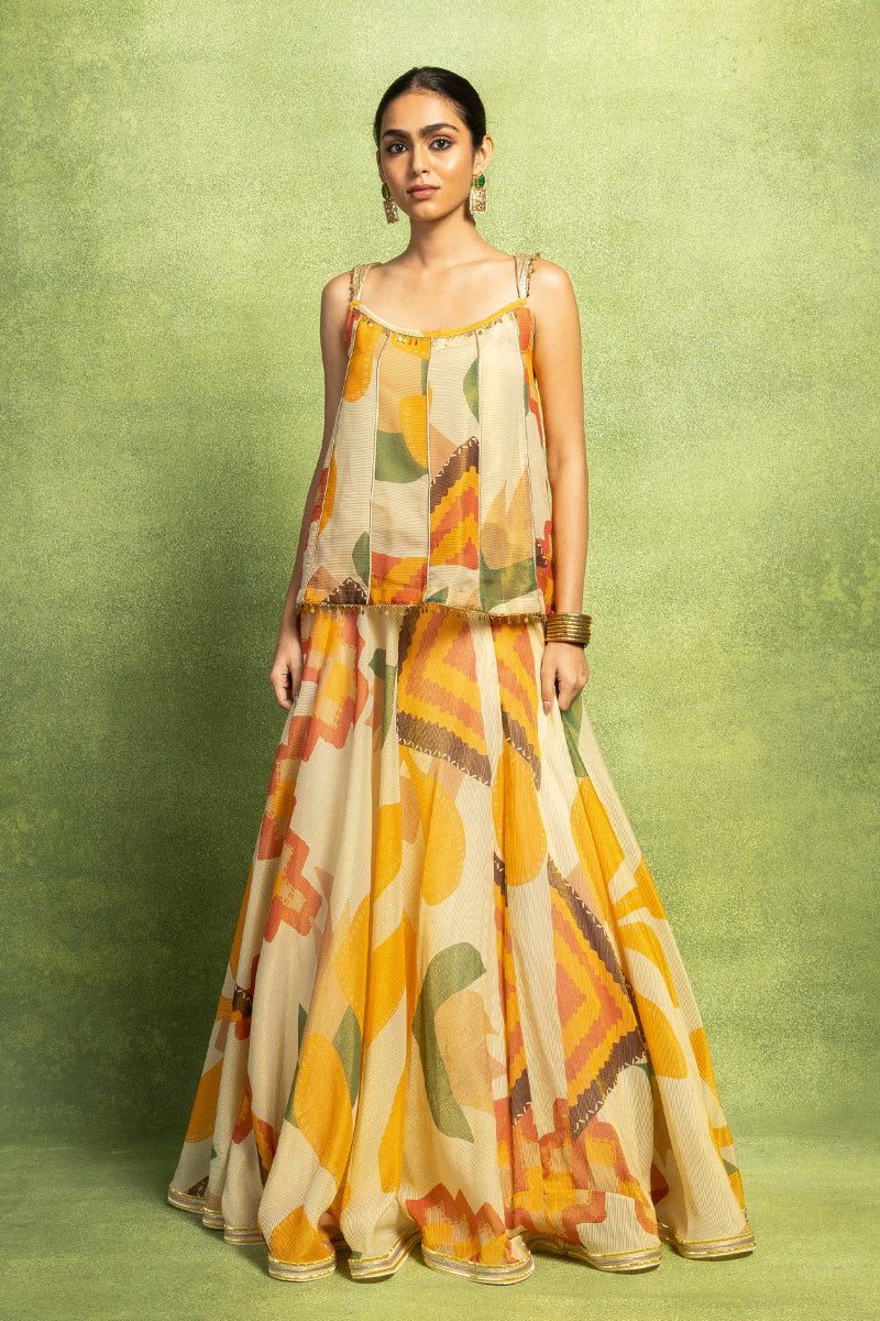 Multicolored Abstract Printed Lehenga Set
