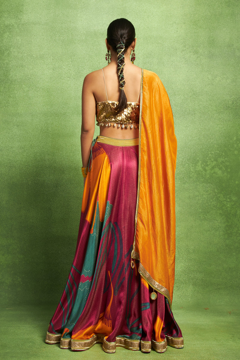 Purple Abstract Floral Printed Lehenga Set