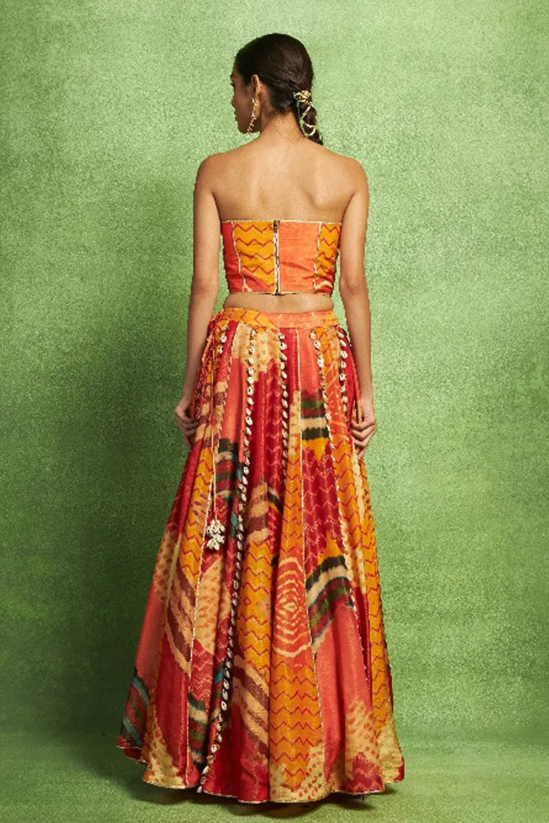 Abstract Print Paneled Lehenga