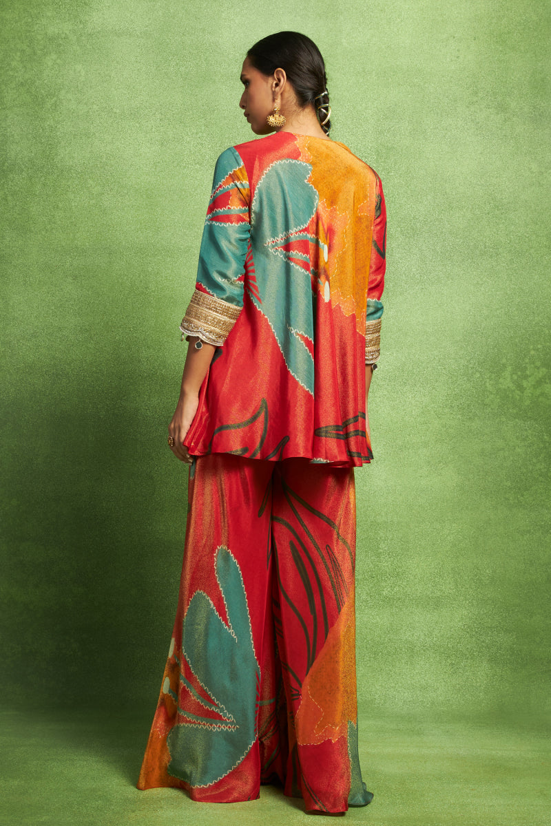 Red Hand Embroidered Kurta Set