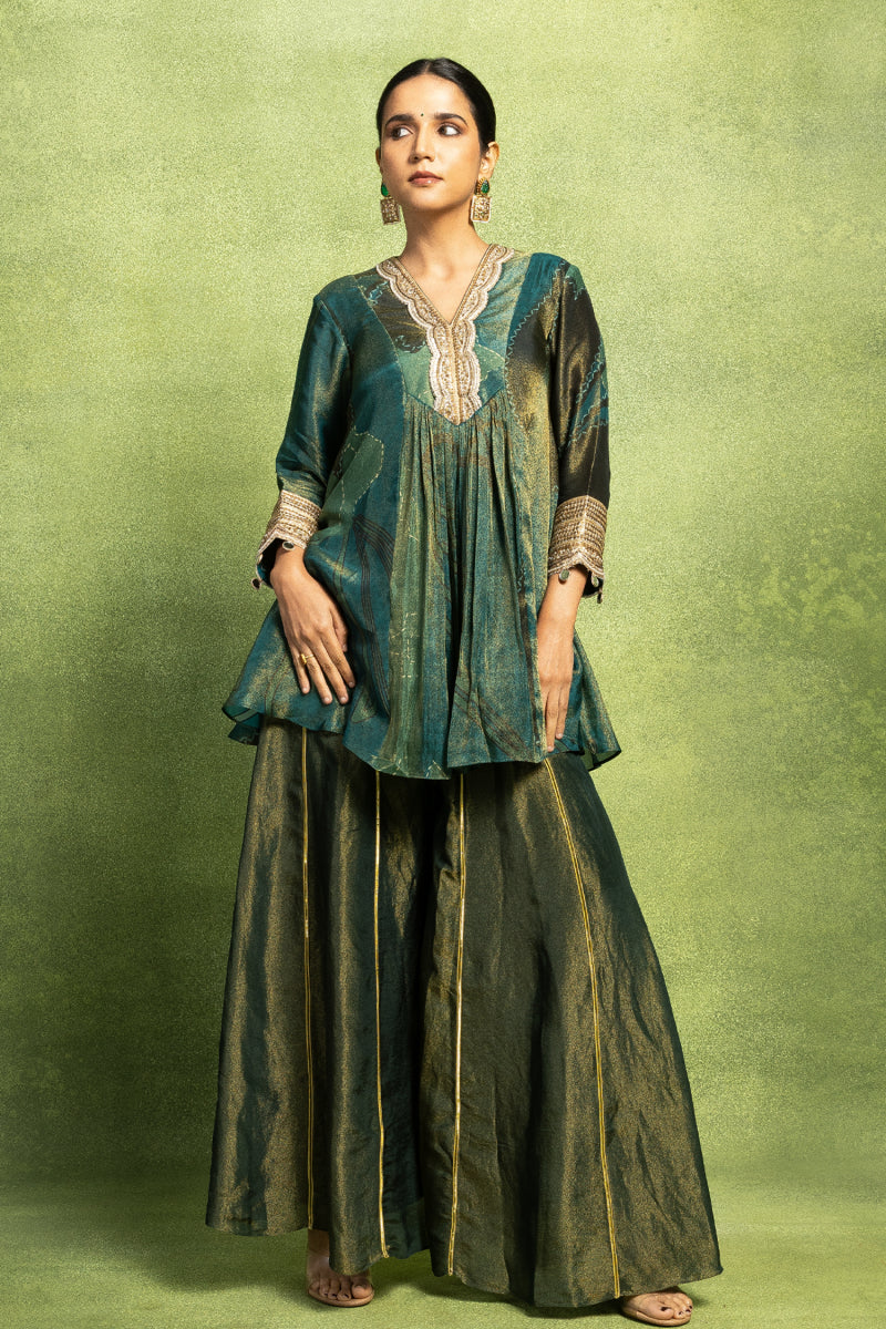 Teal Hand Embroidered Kurta Set