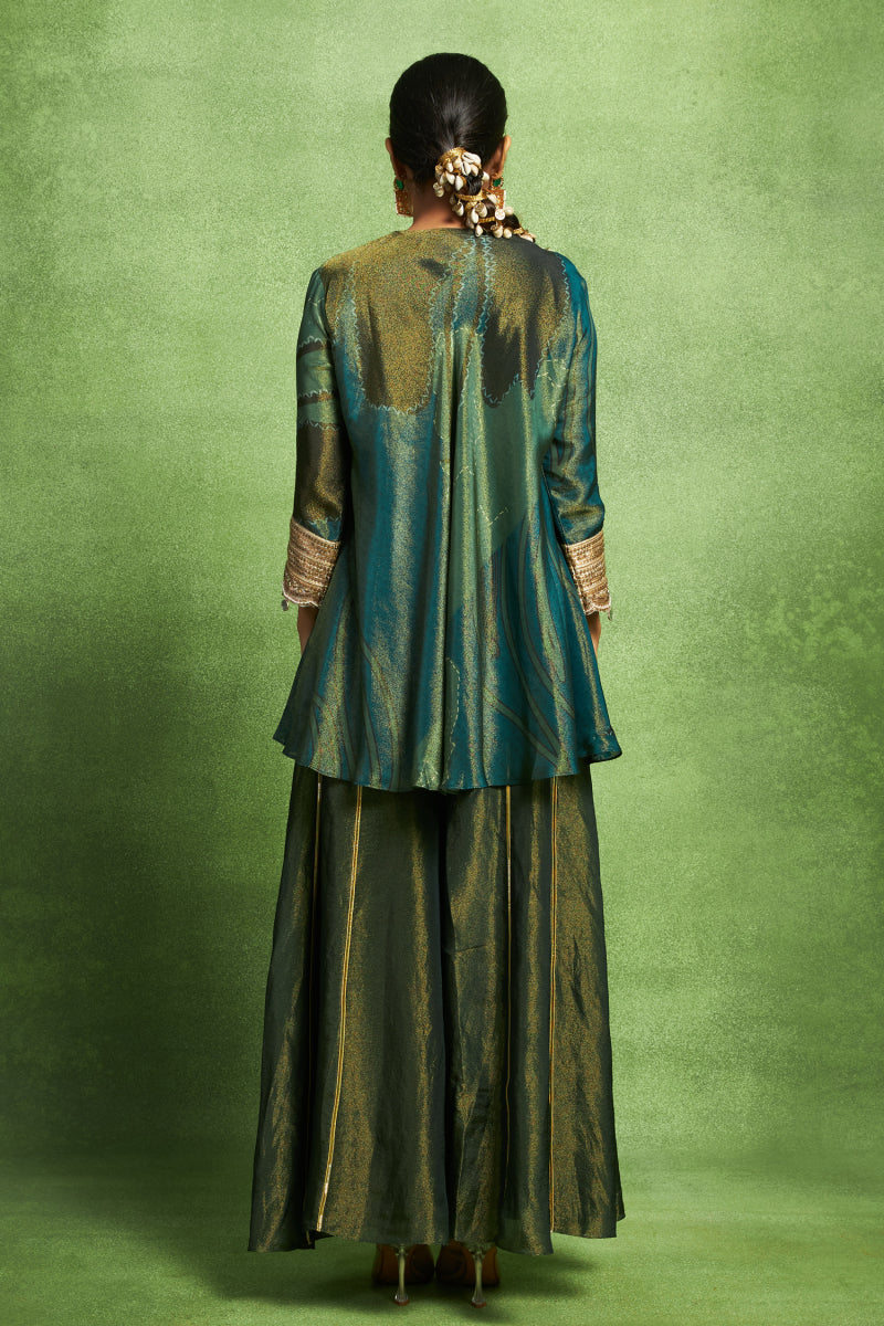 Teal Hand Embroidered Kurta Set