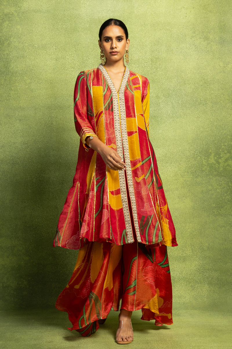 Hand Embroidered Paneled Kurta Set