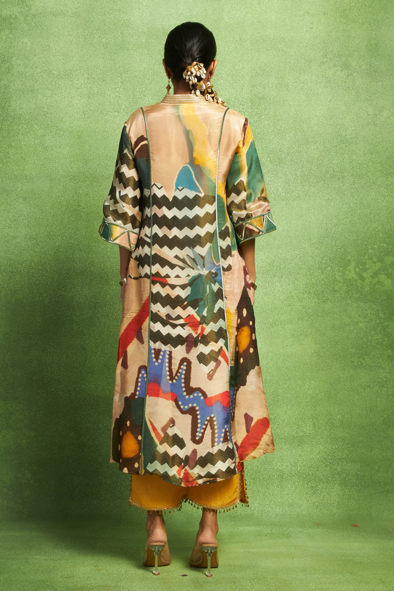Abstract Print Hand Embroidered Kurta Set