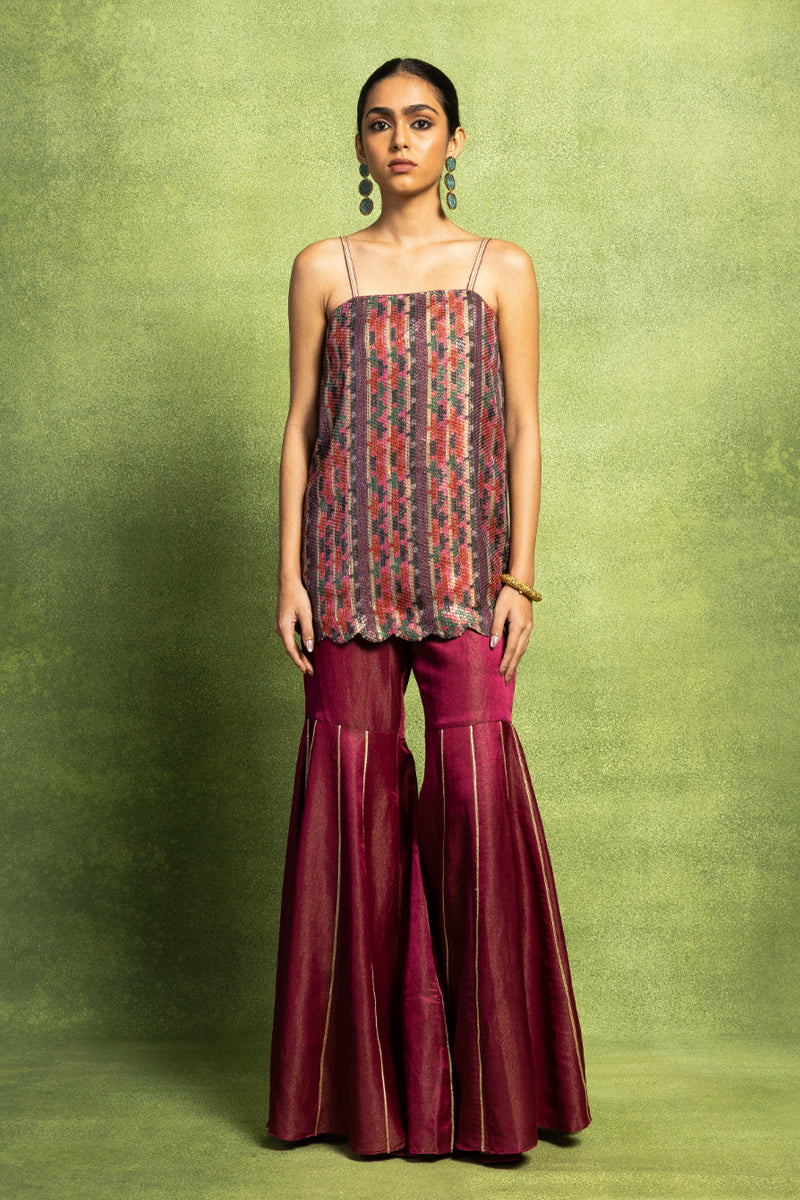 Sequin Embroidered Set with Sharara Pants