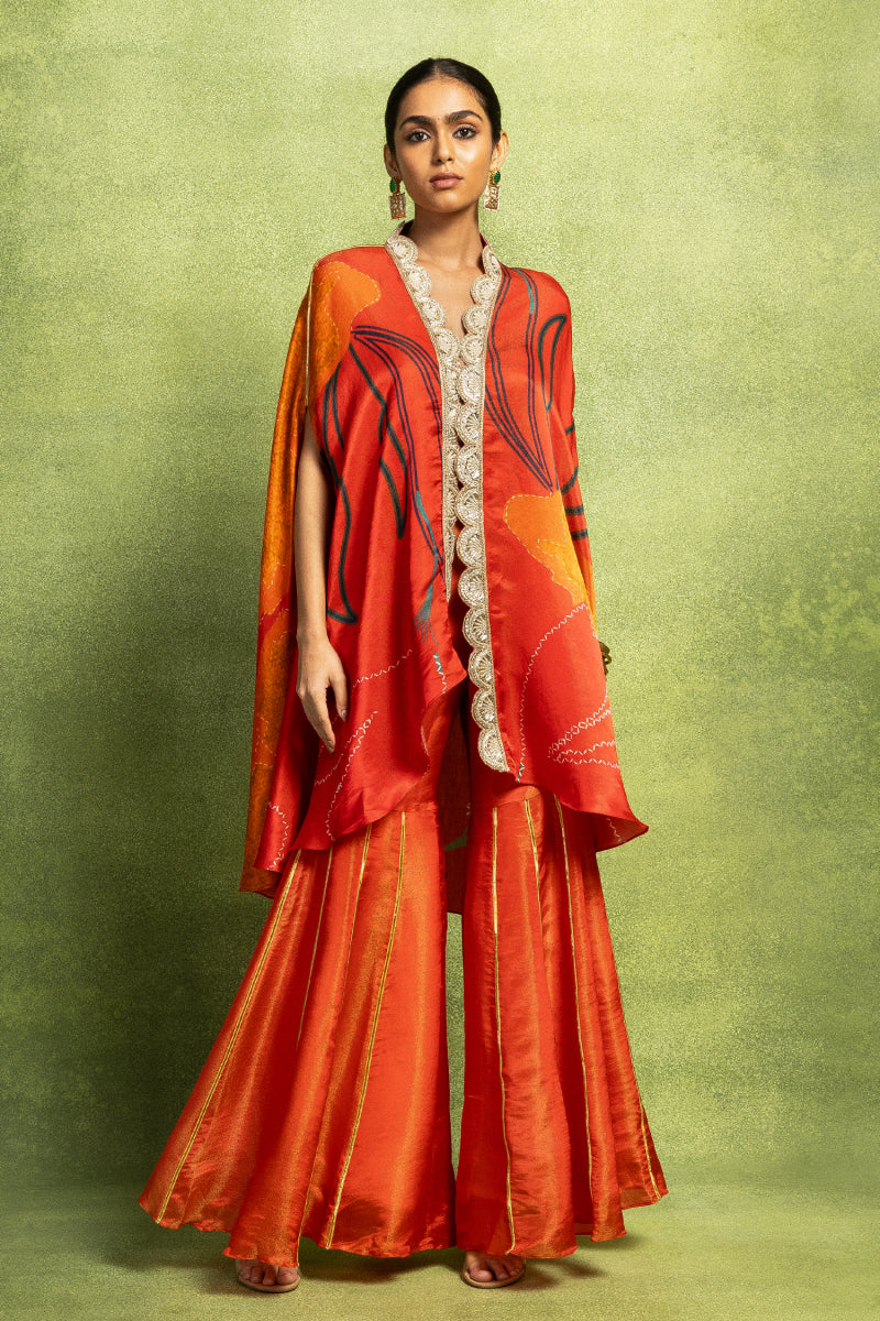 Asymmetric Jacket Set with Sharara Pants