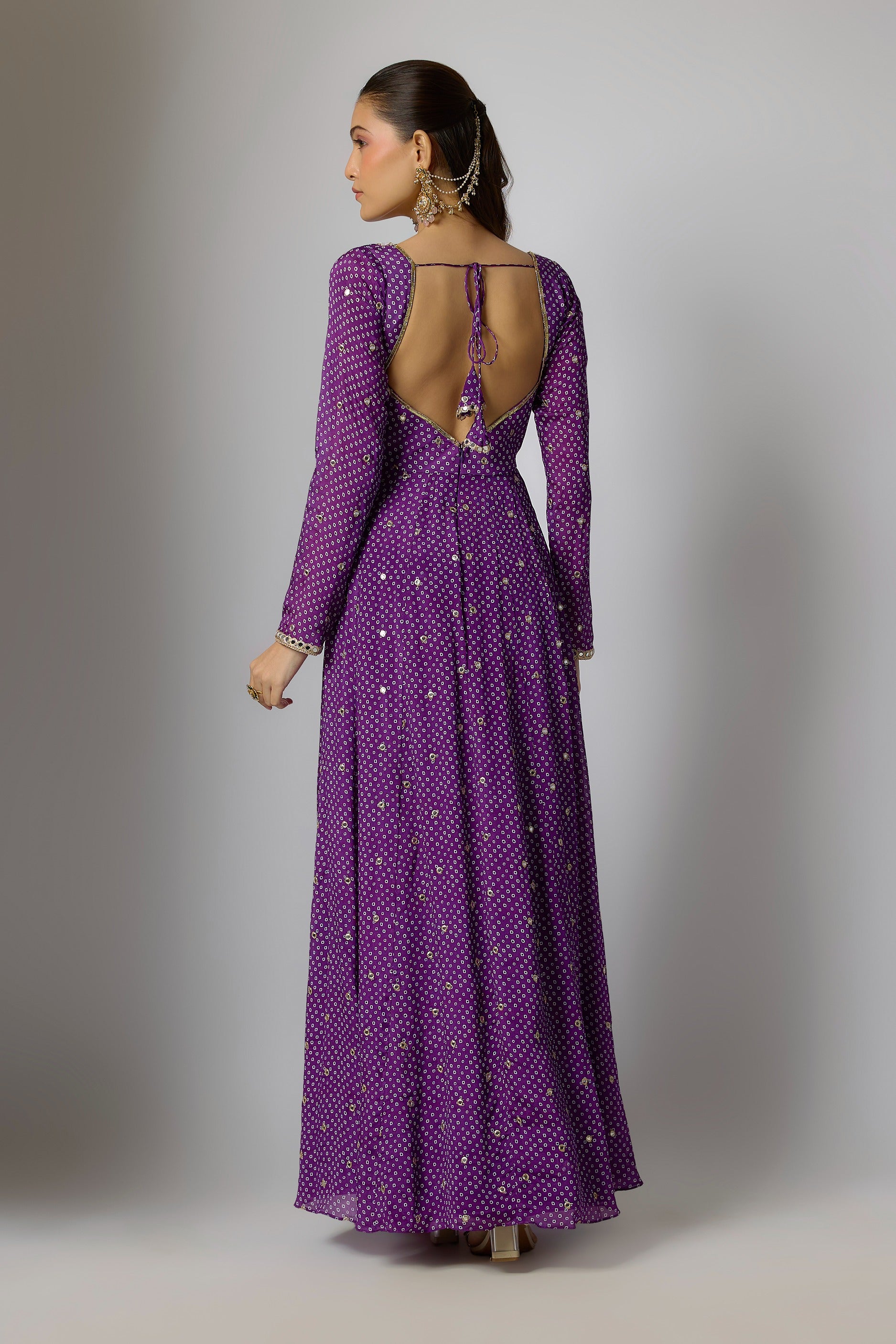 Purple Chinon Embroidered Anarkali Set