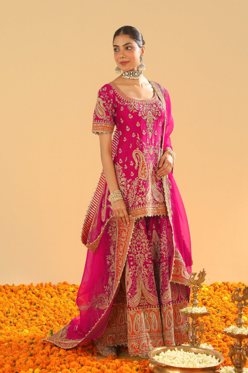 Ishwa-Short Kurta with Sharara and Dupatta
