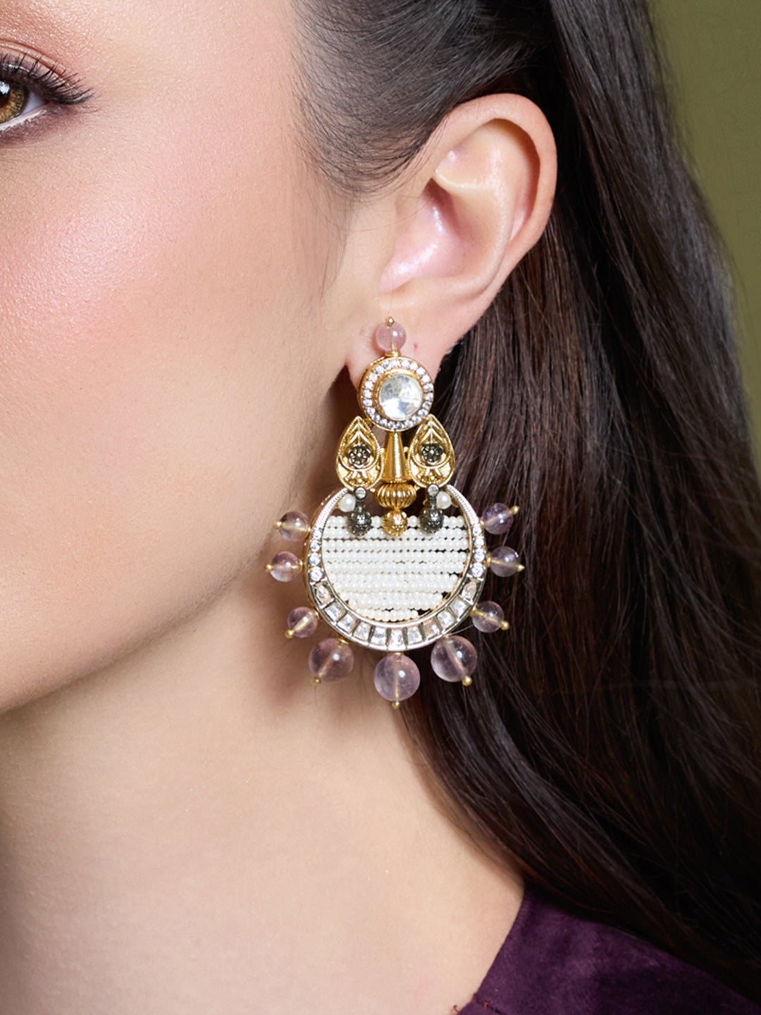 Amethyst Grace Kundan Drop Earrings
