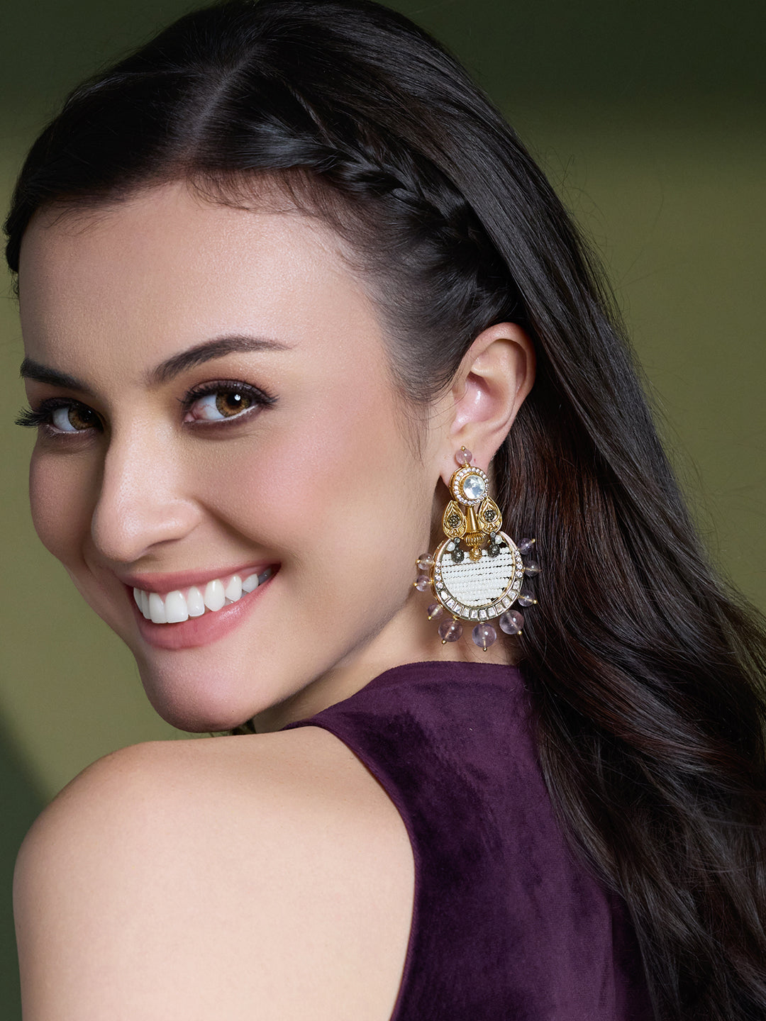 Amethyst Grace Kundan Drop Earrings