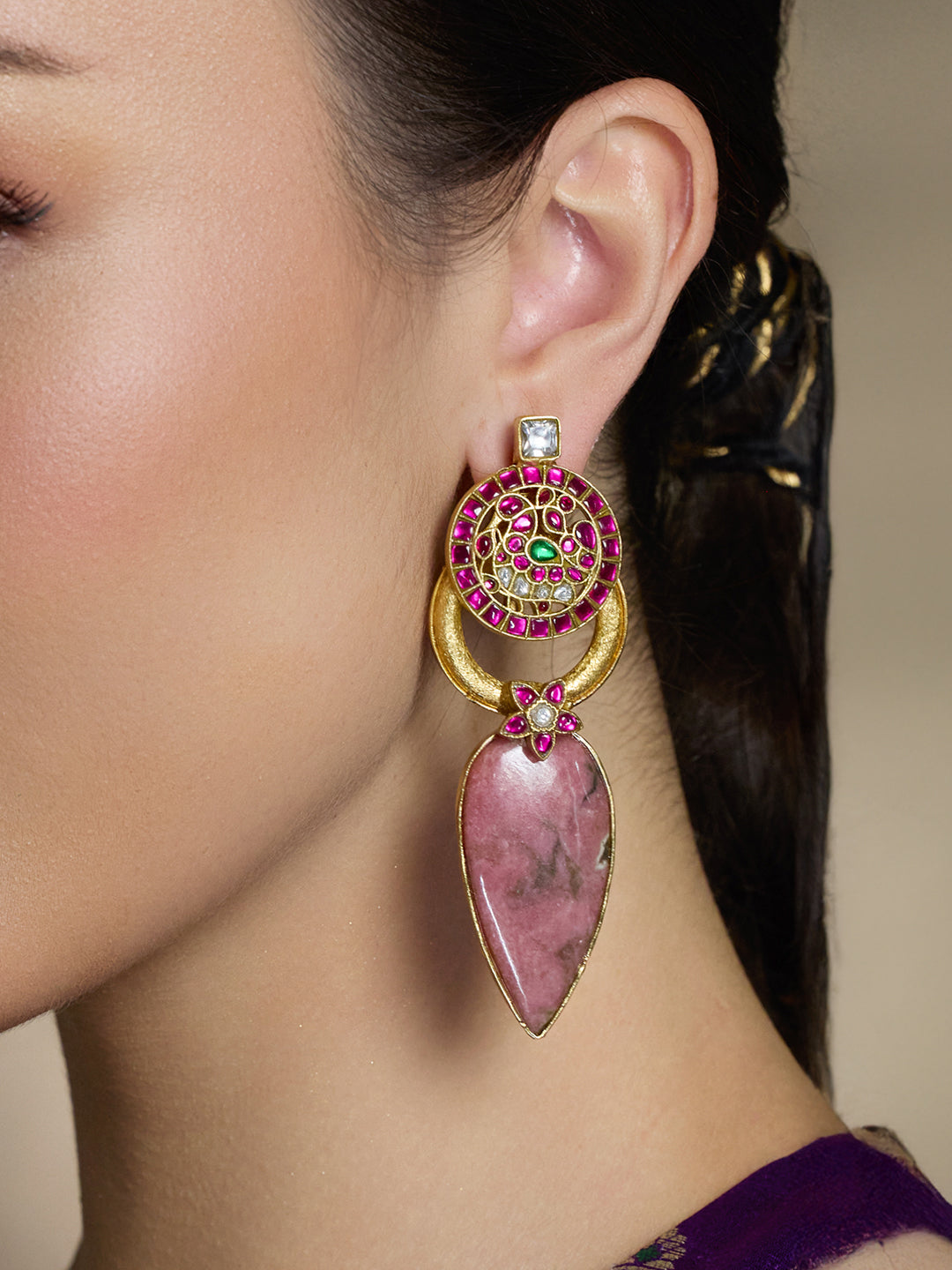 Bloom Pink Stone Drop Earrings